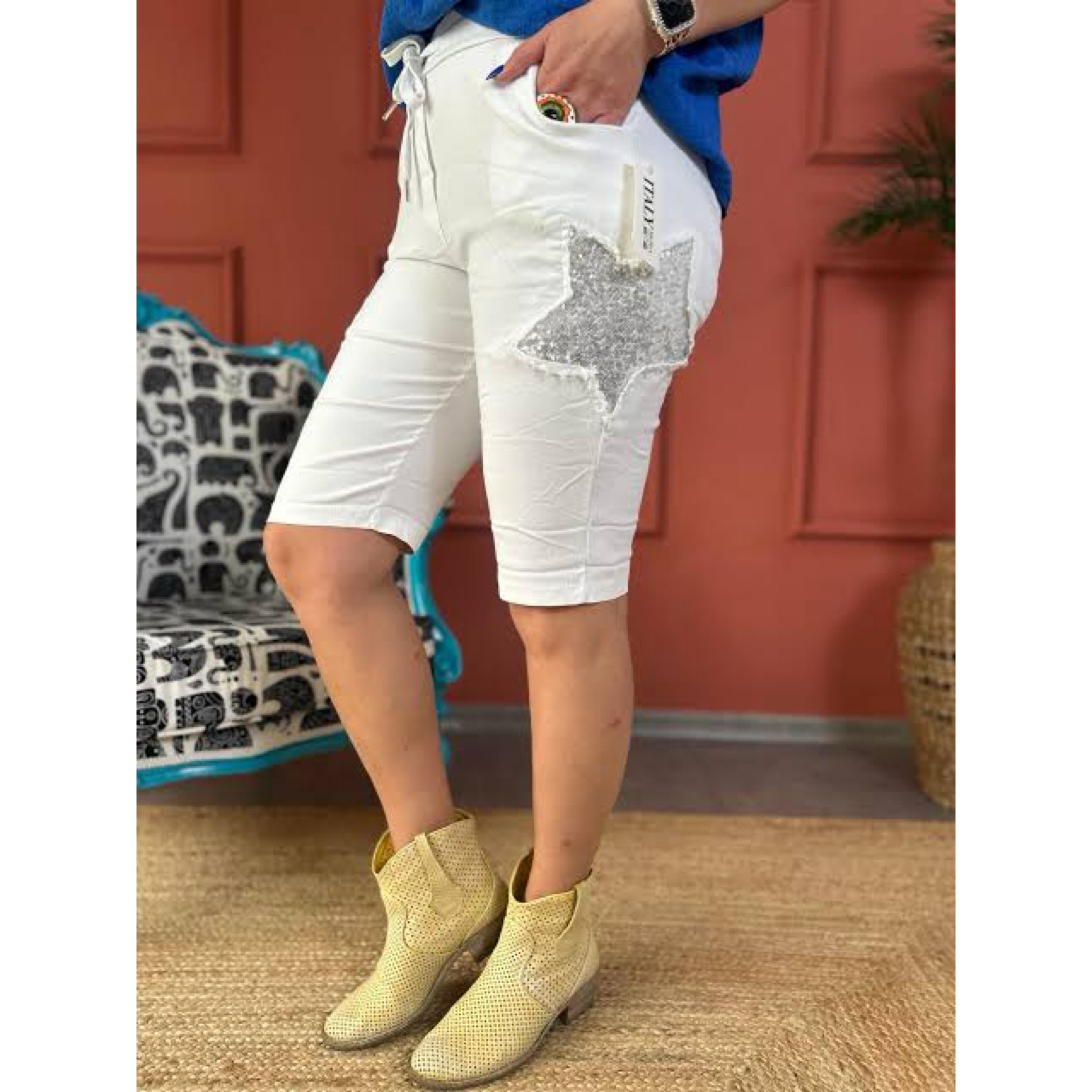 2020 İTALYAN FULL LİKRALI YILDIZ PAYET DETAY ŞORT 42 BEDENE KADAR UYUMLUDUR BEYAZ 