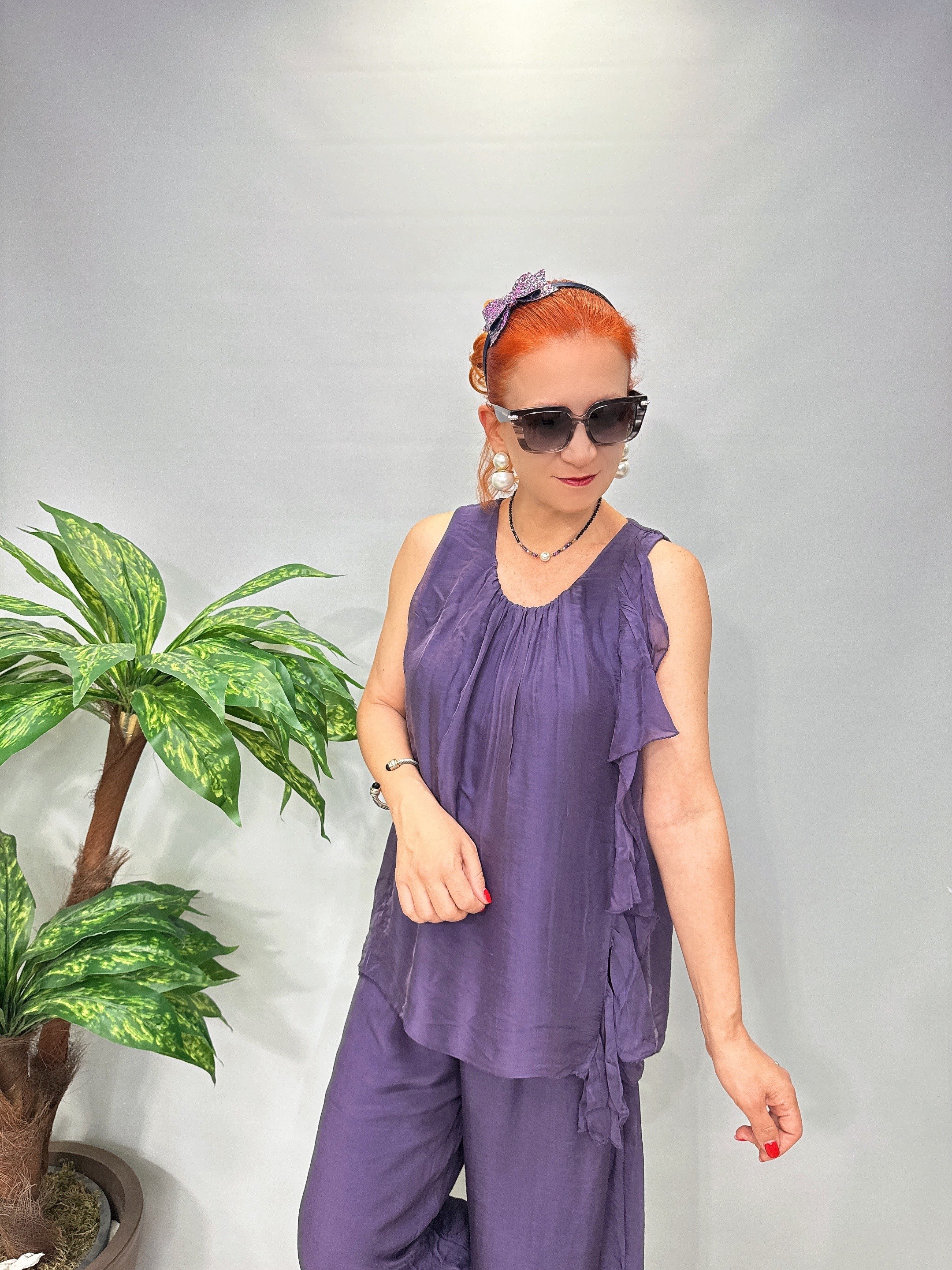 2045 Italyan ipek bluz  Mor