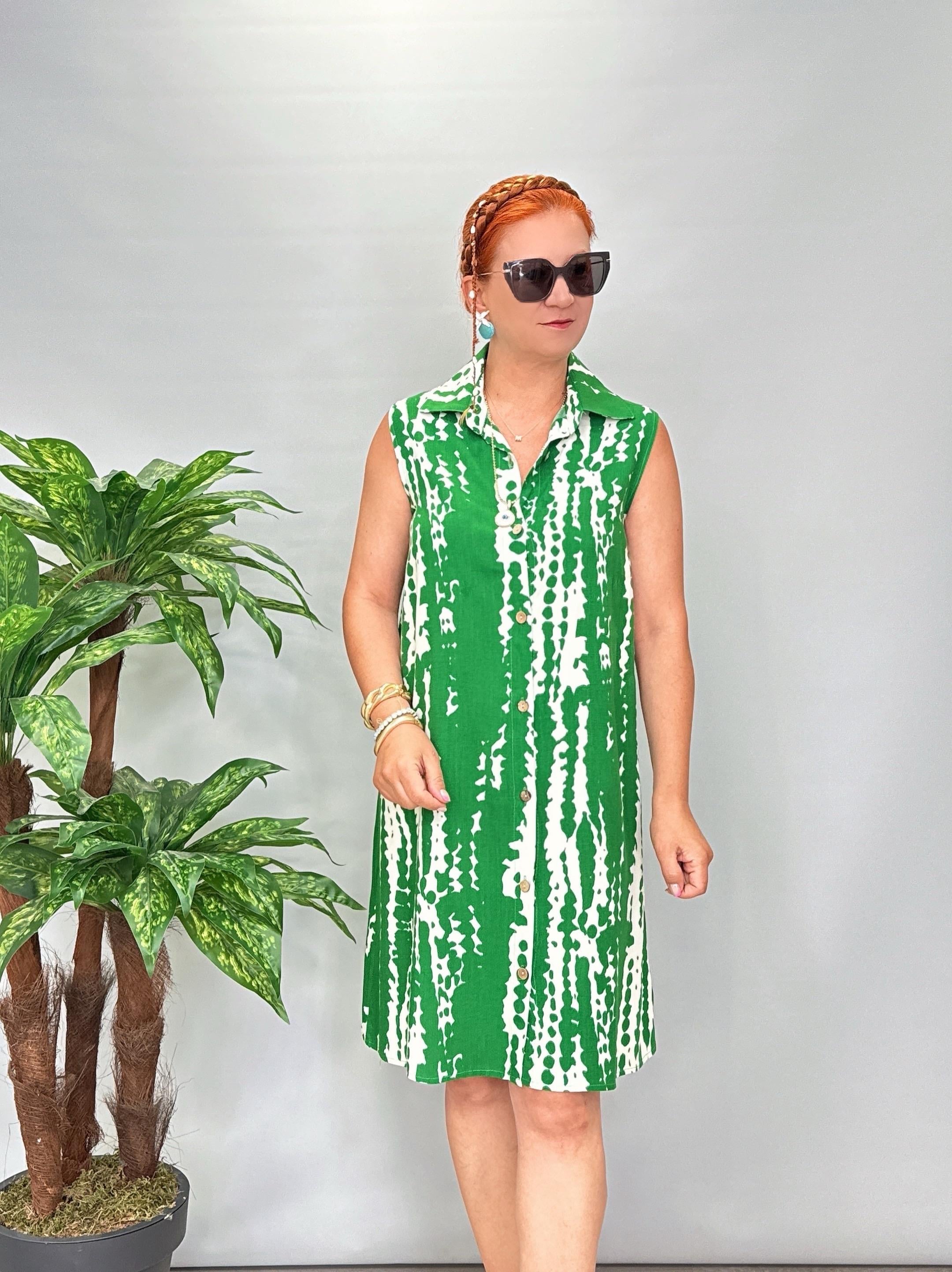 2058 Pamuklu Viskon Elbise Yeşil