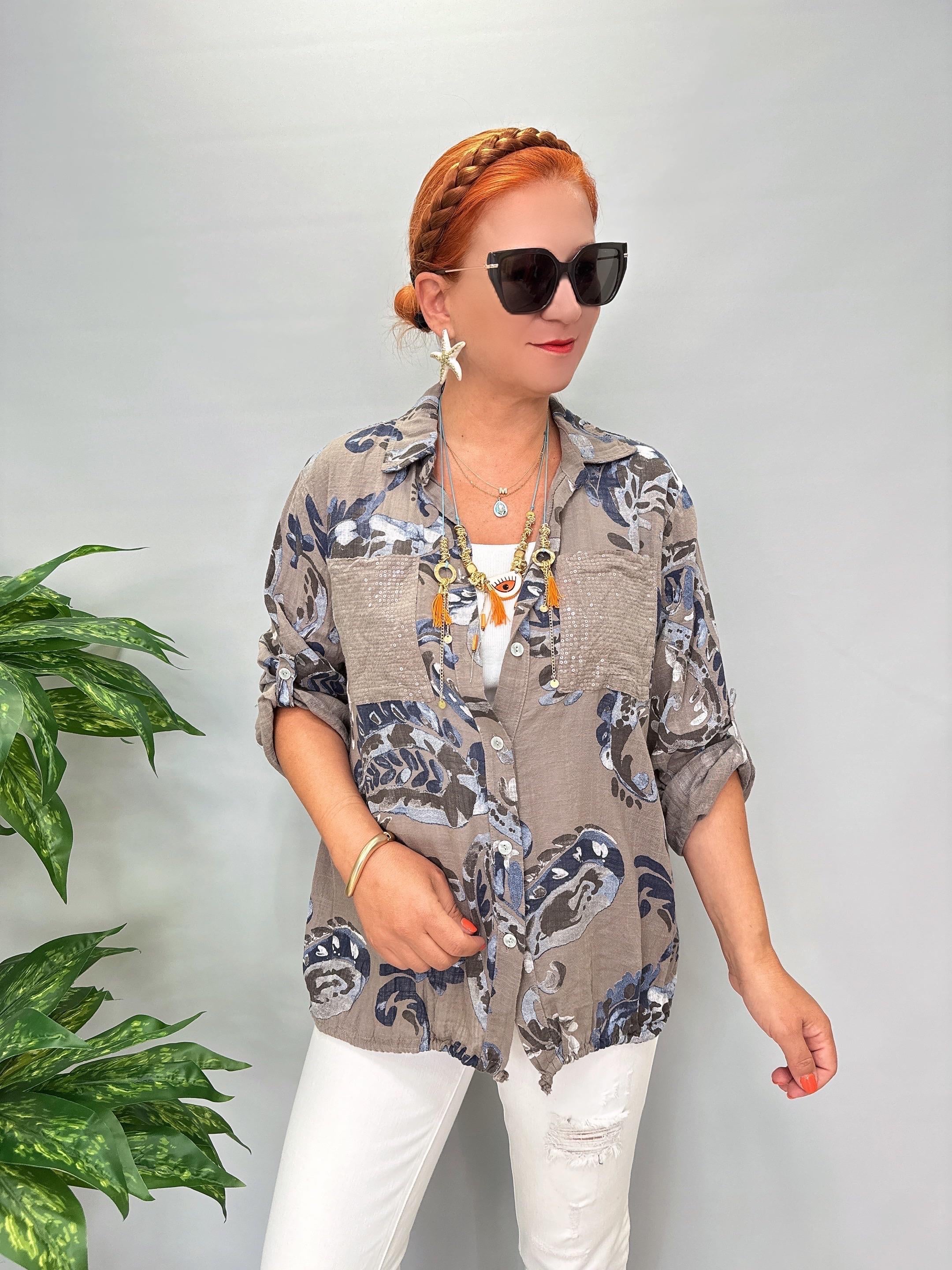 2088 Italyan Şal Desen Mevsimlik Ceket Vizon