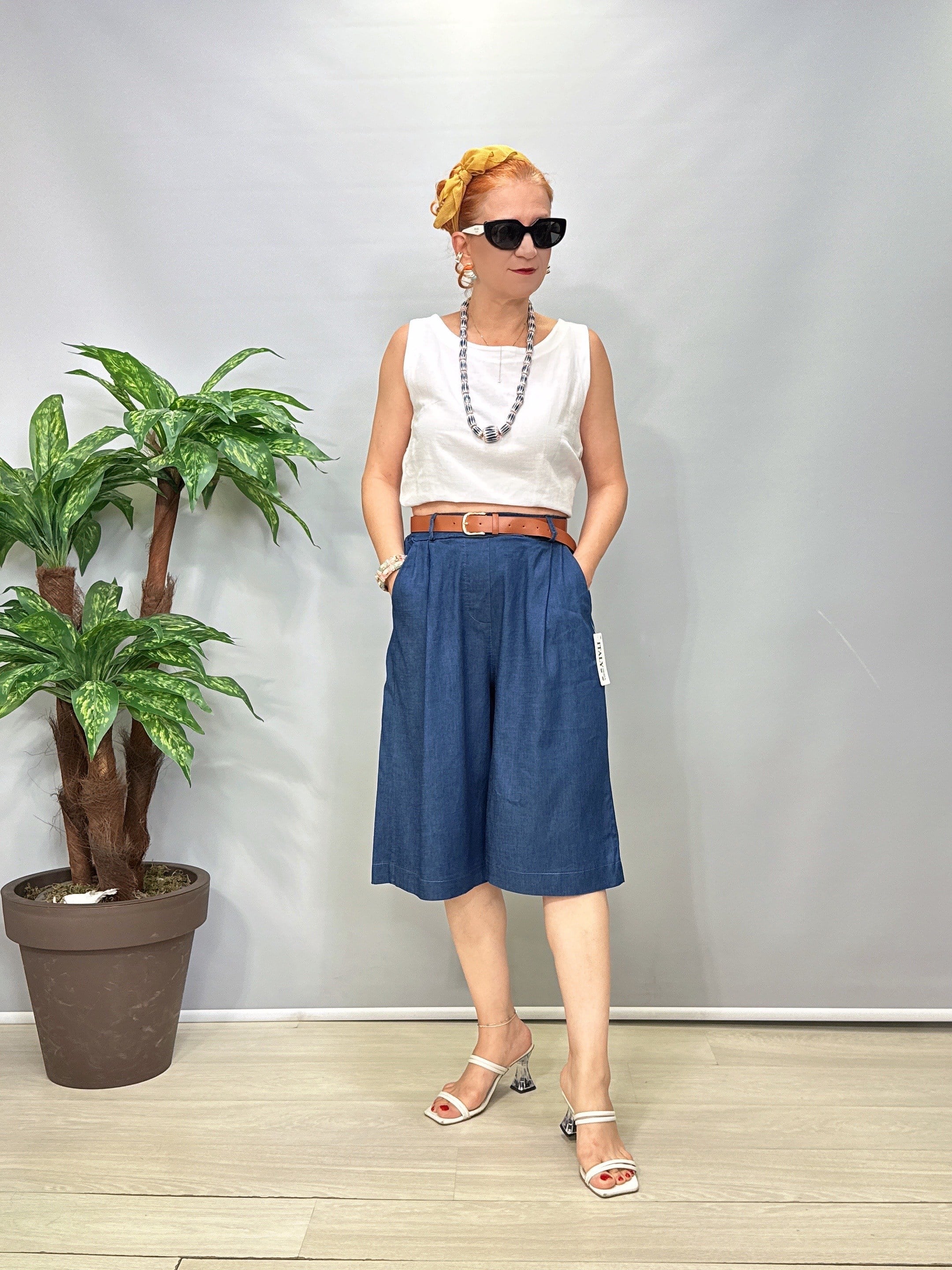 2106 Tencel ince kot 70 cm Italyan Şort Lacivert