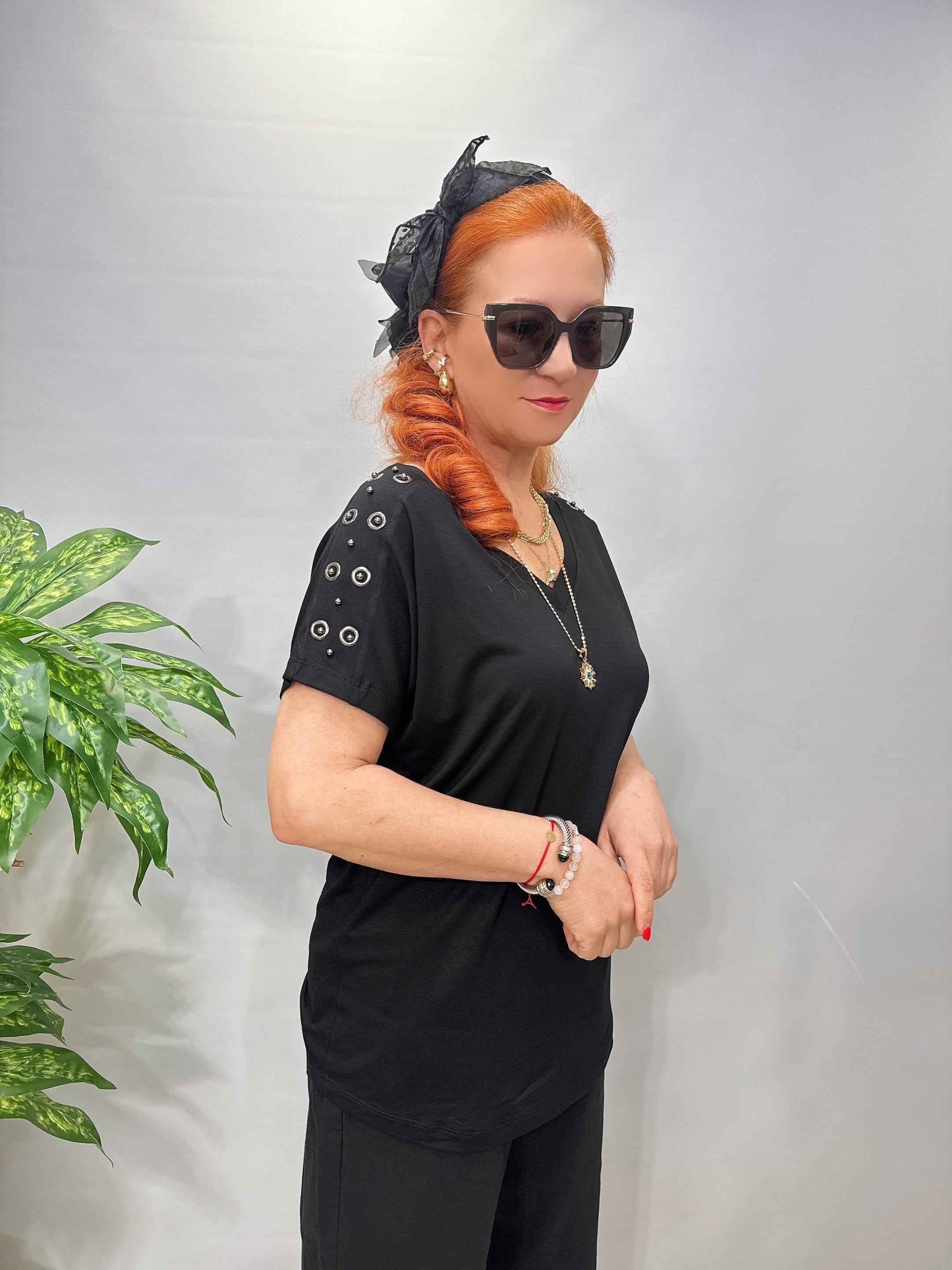 2115 Trok Detaylı Penye Bluz Siyah