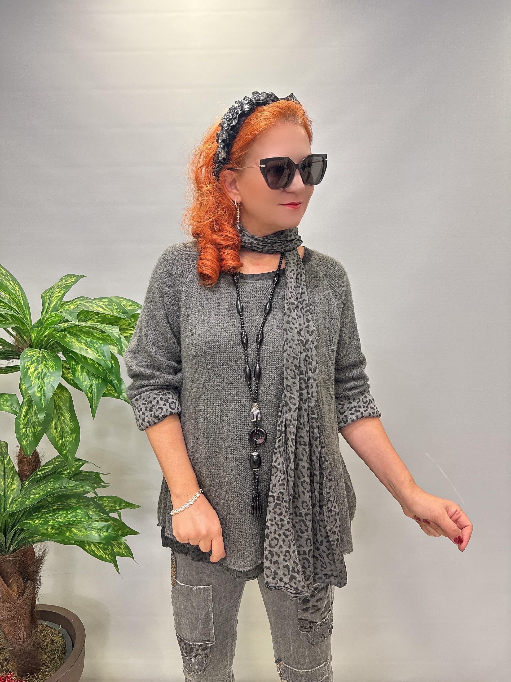 21190 Italyan Şal detay Astarlı Triko Gri