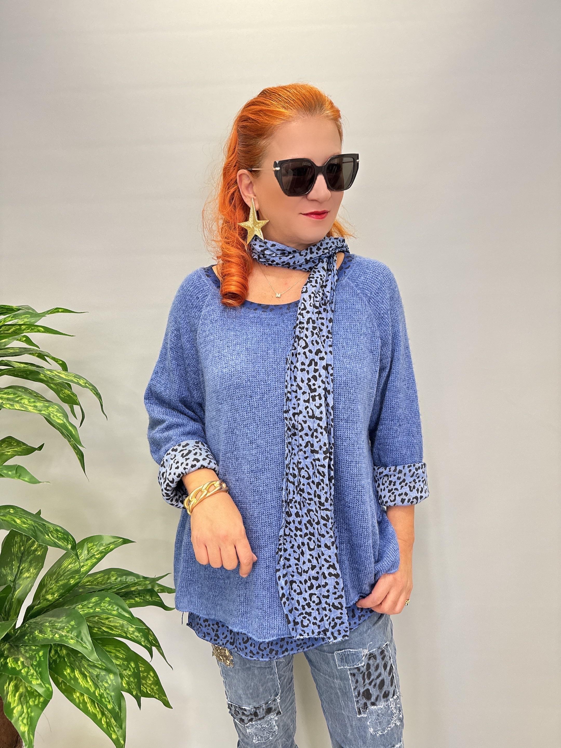 21190 Italyan Şal detay Astarlı Triko Mavi