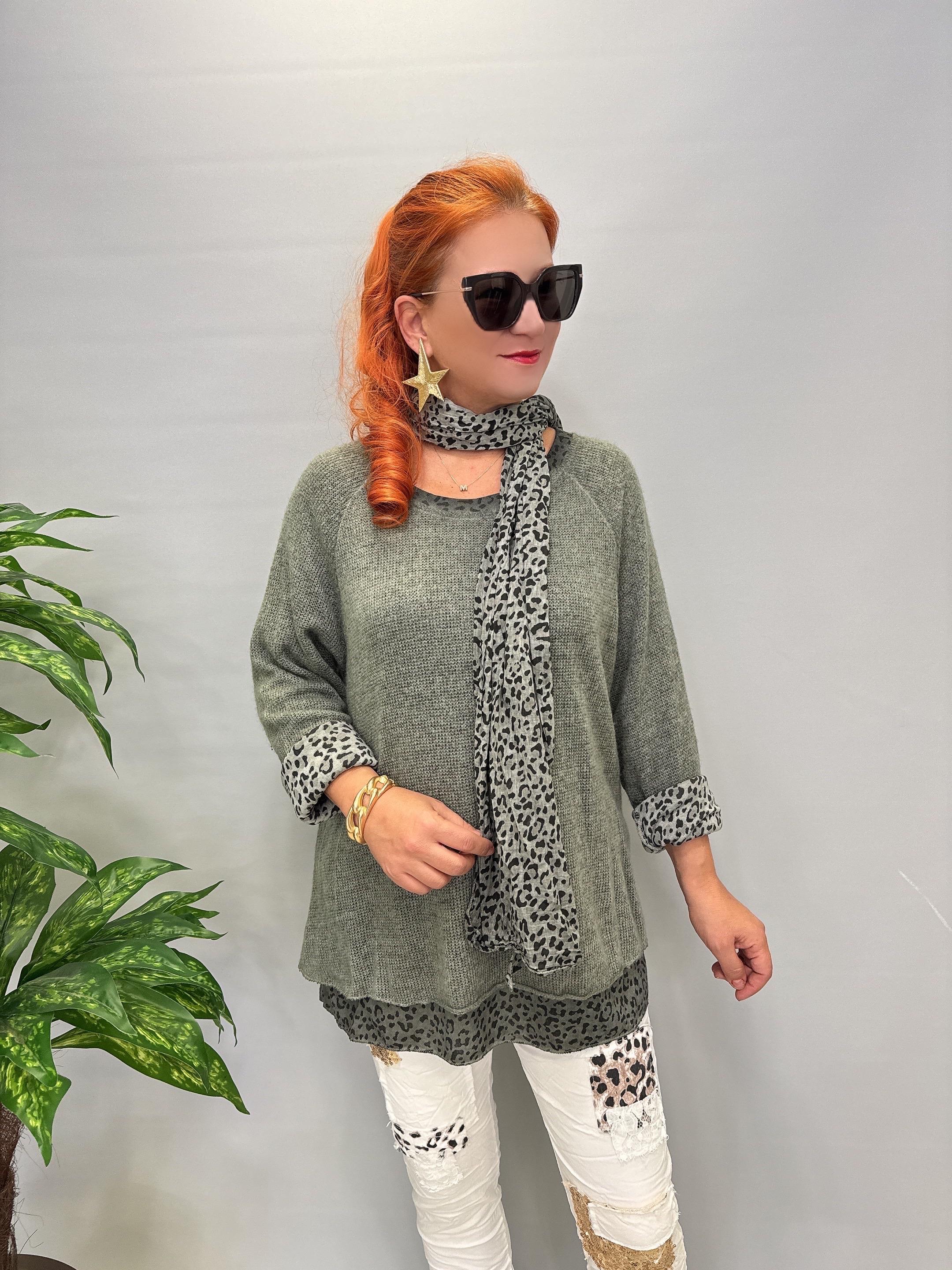 21190 Italyan Şal detay Astarlı Triko Haki