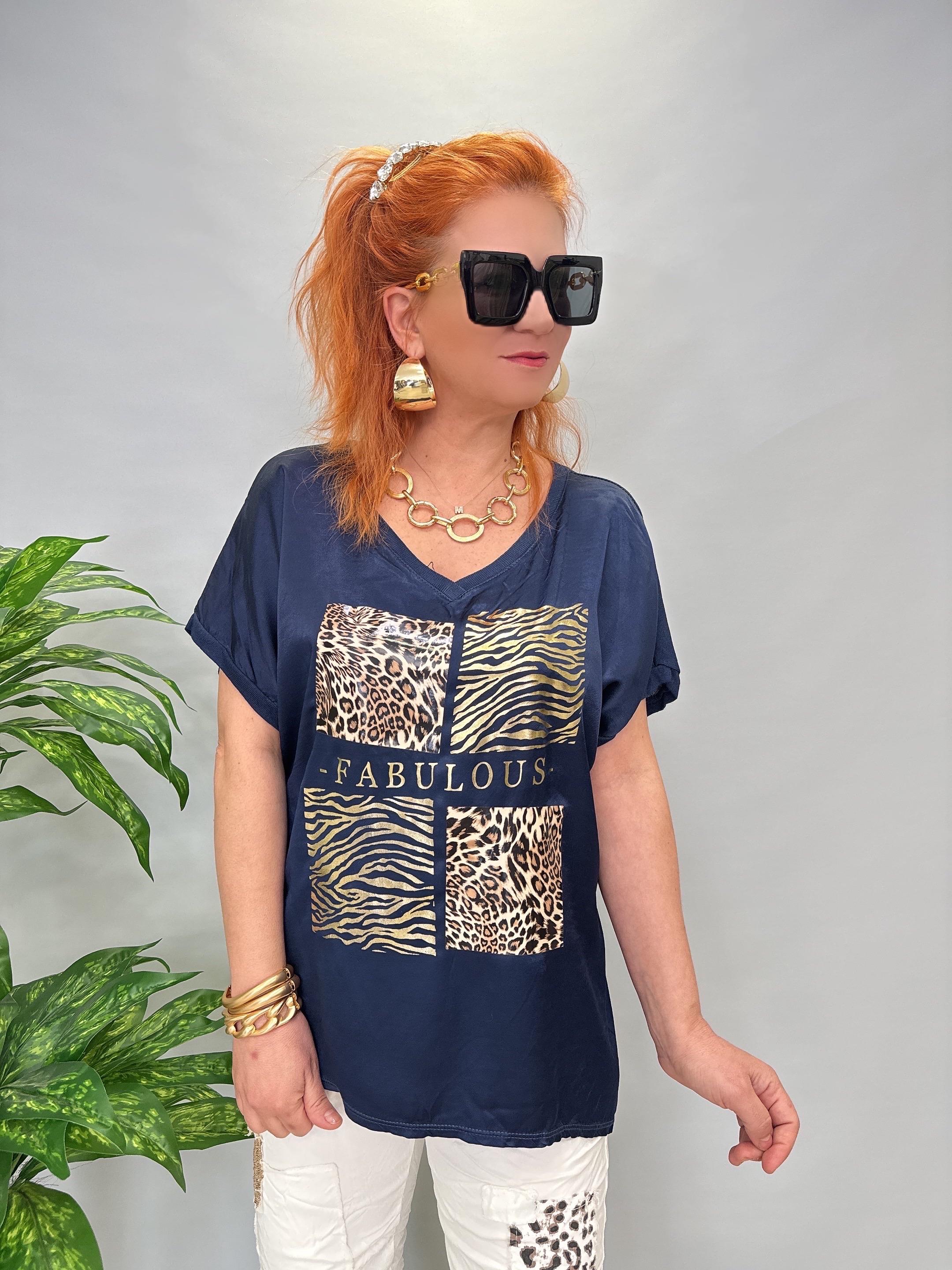21191 İTALYAN LEOPAR DETAY BLUZ LACİVERT