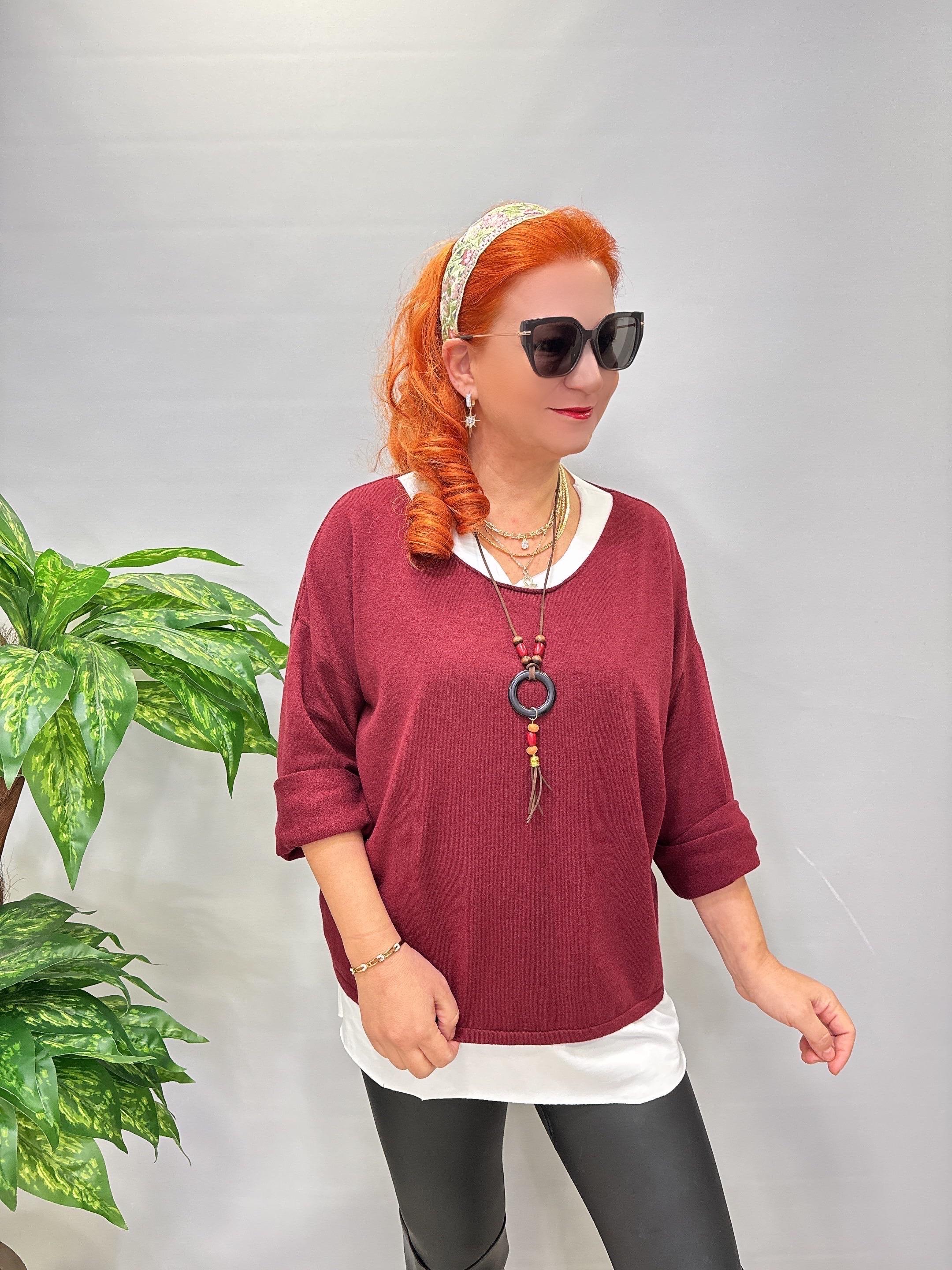 2121 Italyan Triko Bluz (KOLYE HEDİYELİ ) Bordo