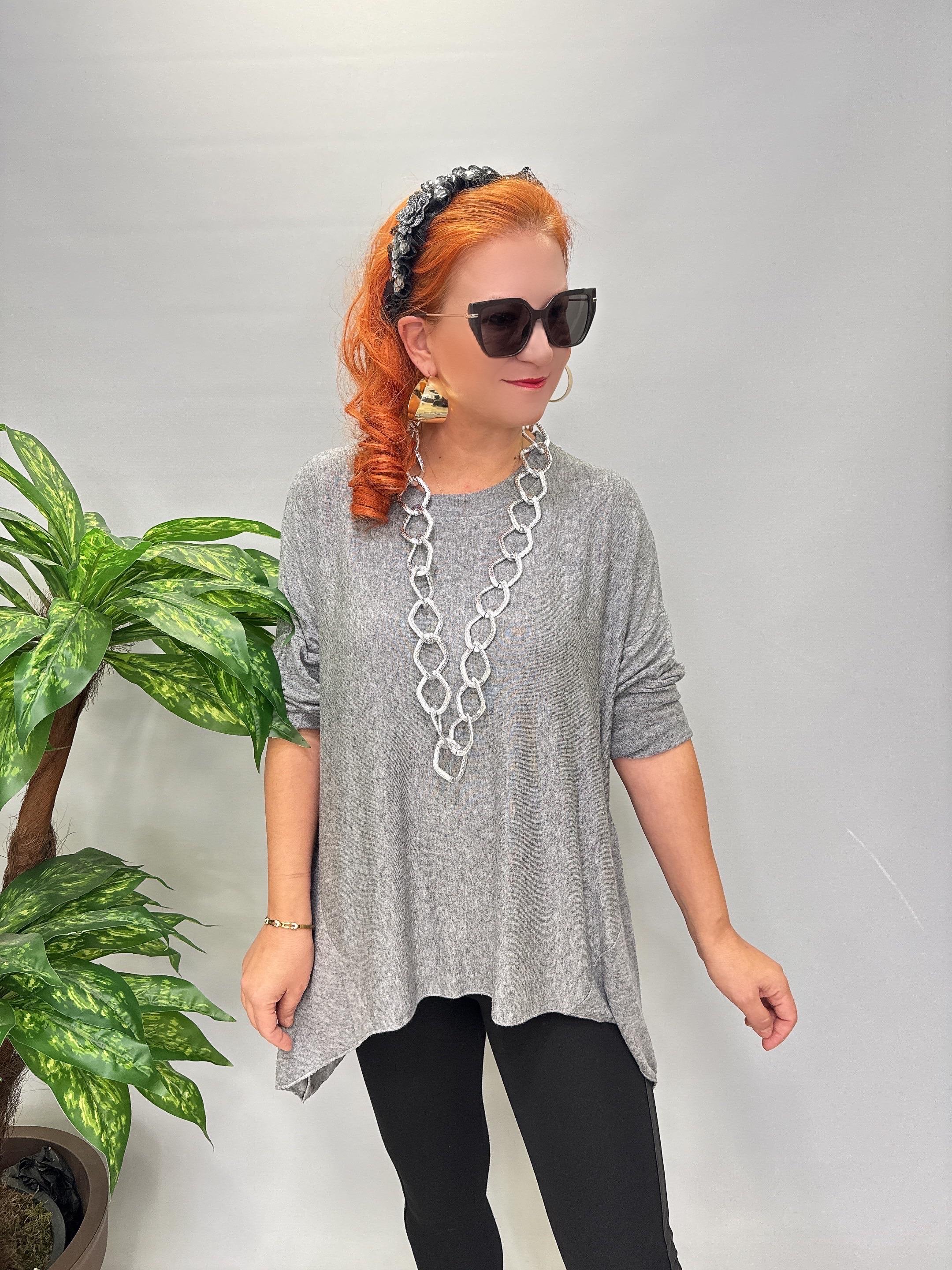 2122 Italyan Tunik Triko Bluz Gri