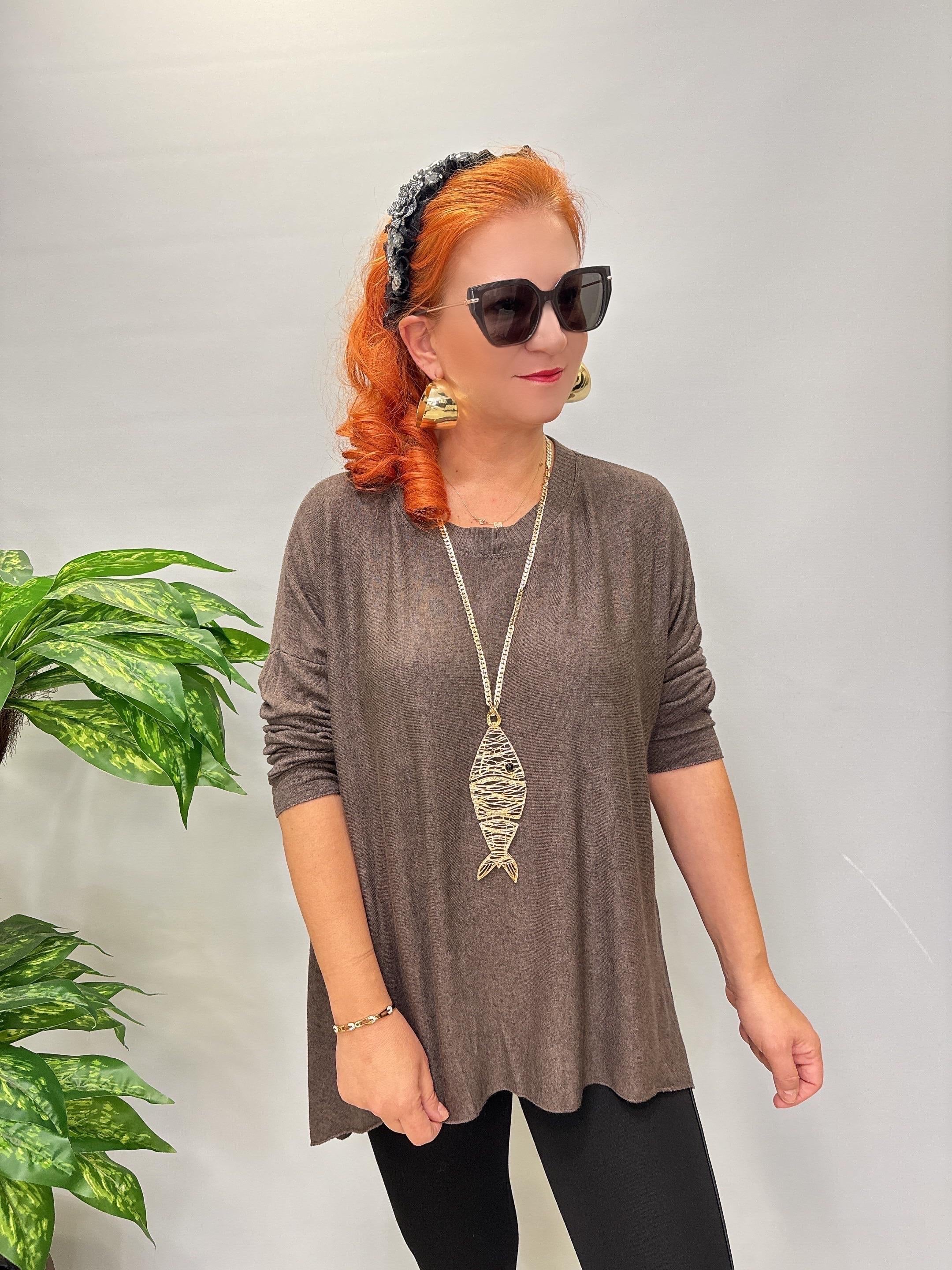 2122 Italyan Tunik Triko Bluz Kahve