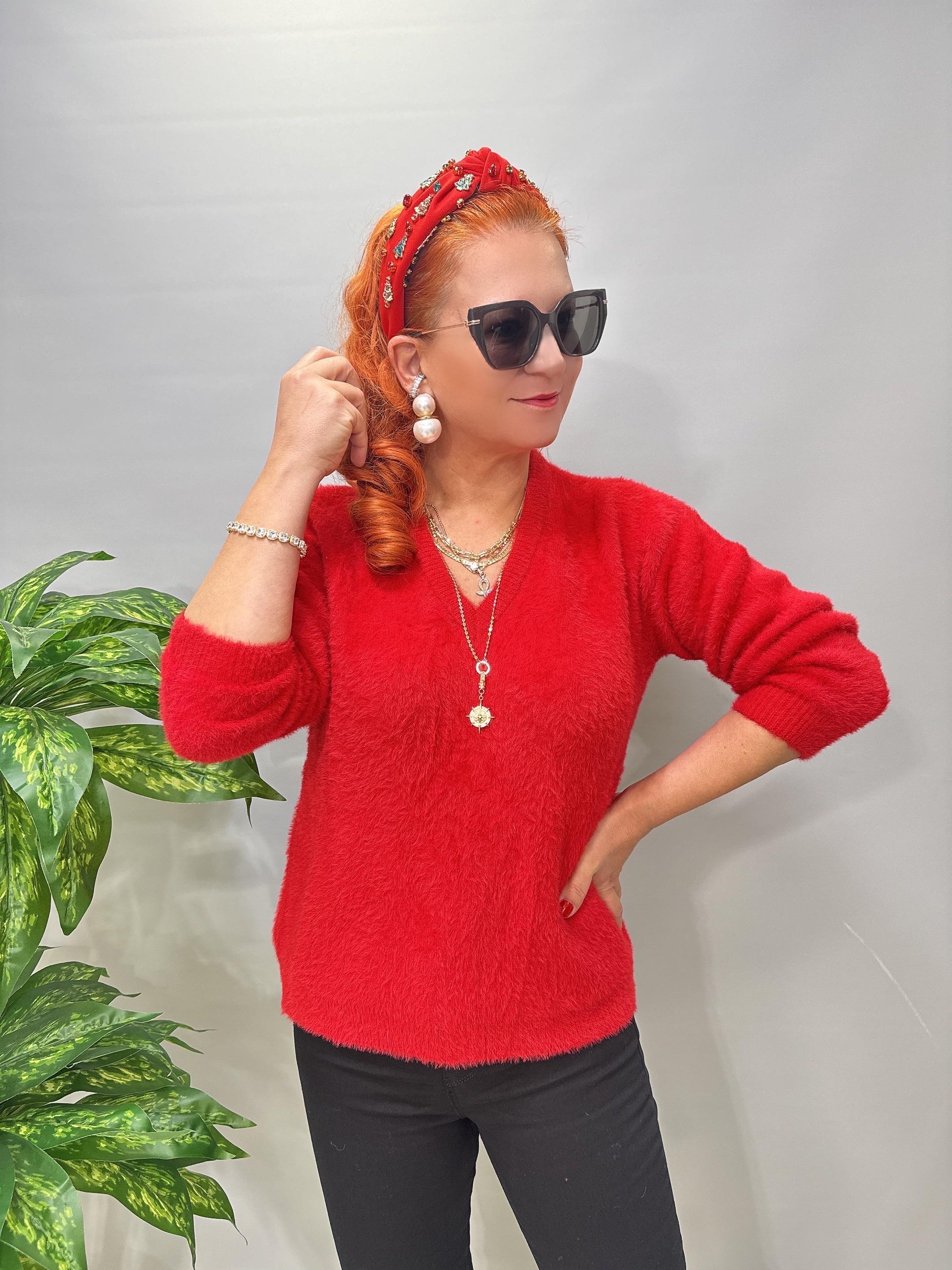 2126 V Yaka Sakal Triko Kırmızı 