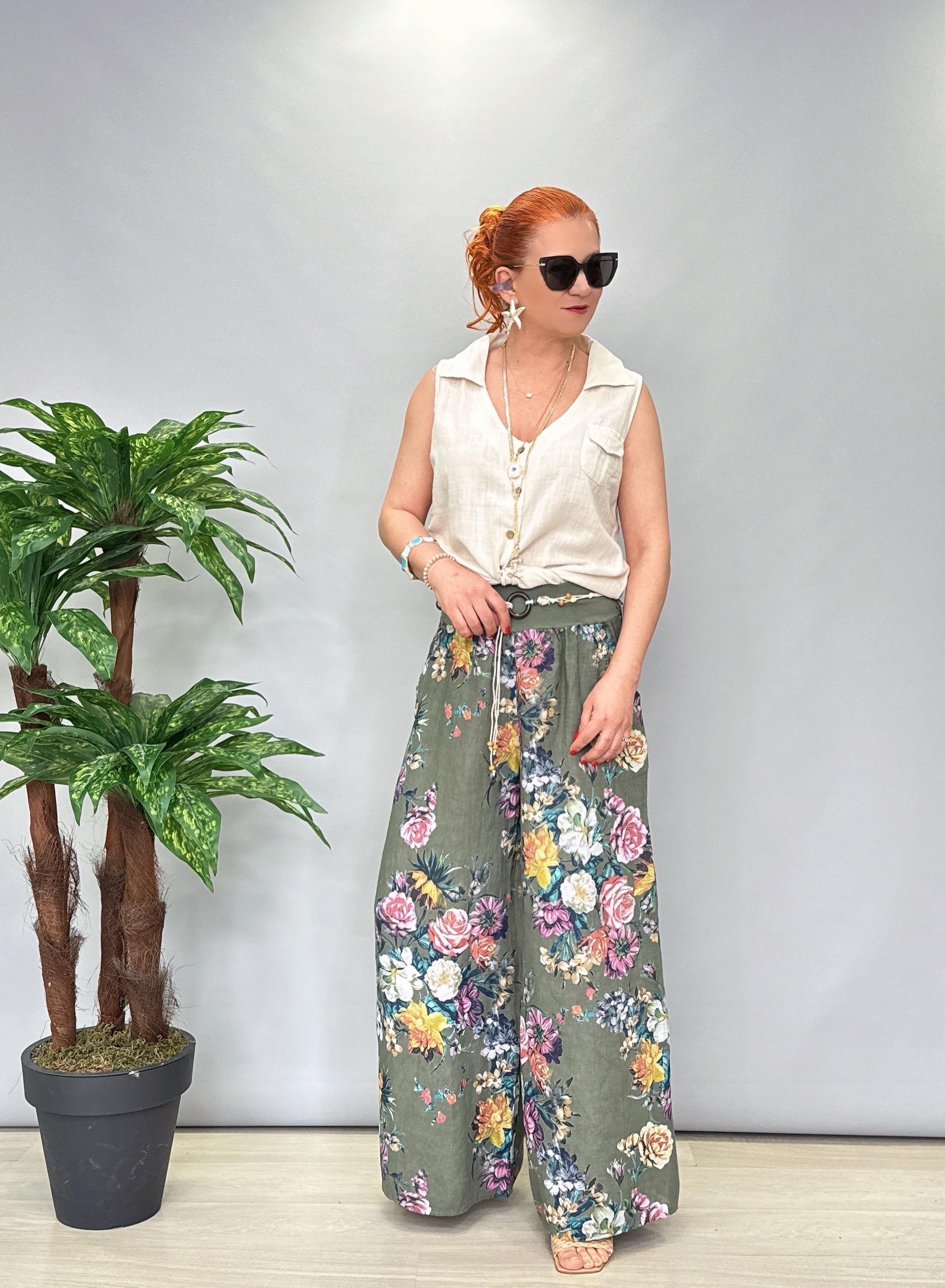 2209 Italyan Desenli Pantolon Yeşil