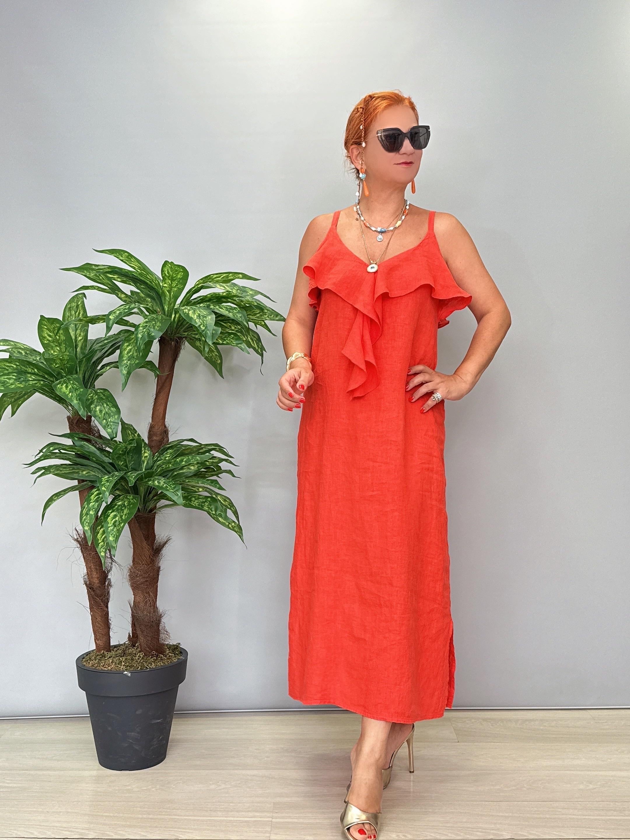 2240 Italyan Keten Elbise Nar çiçeği