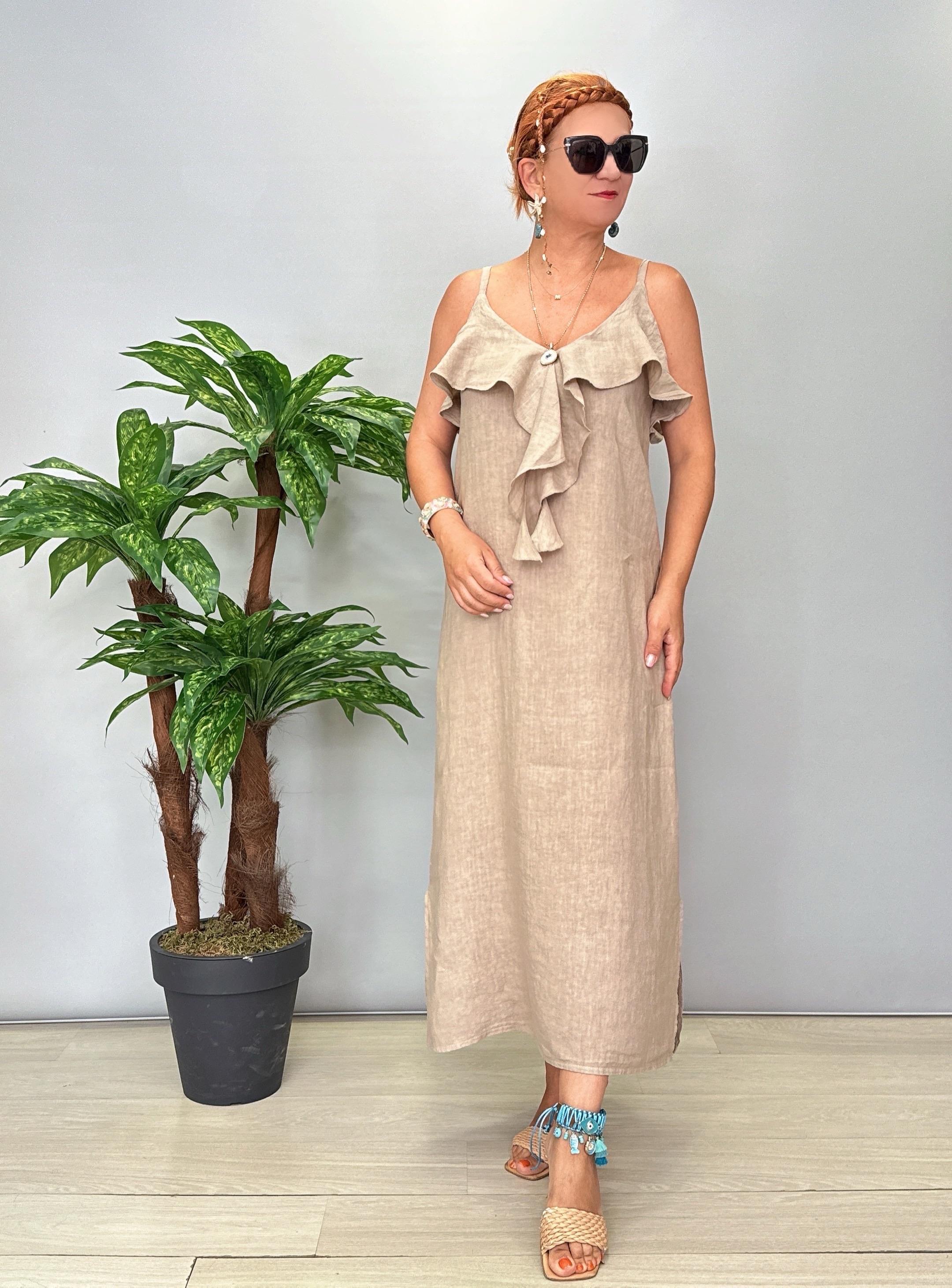 2240 Italyan Keten Elbise Taş