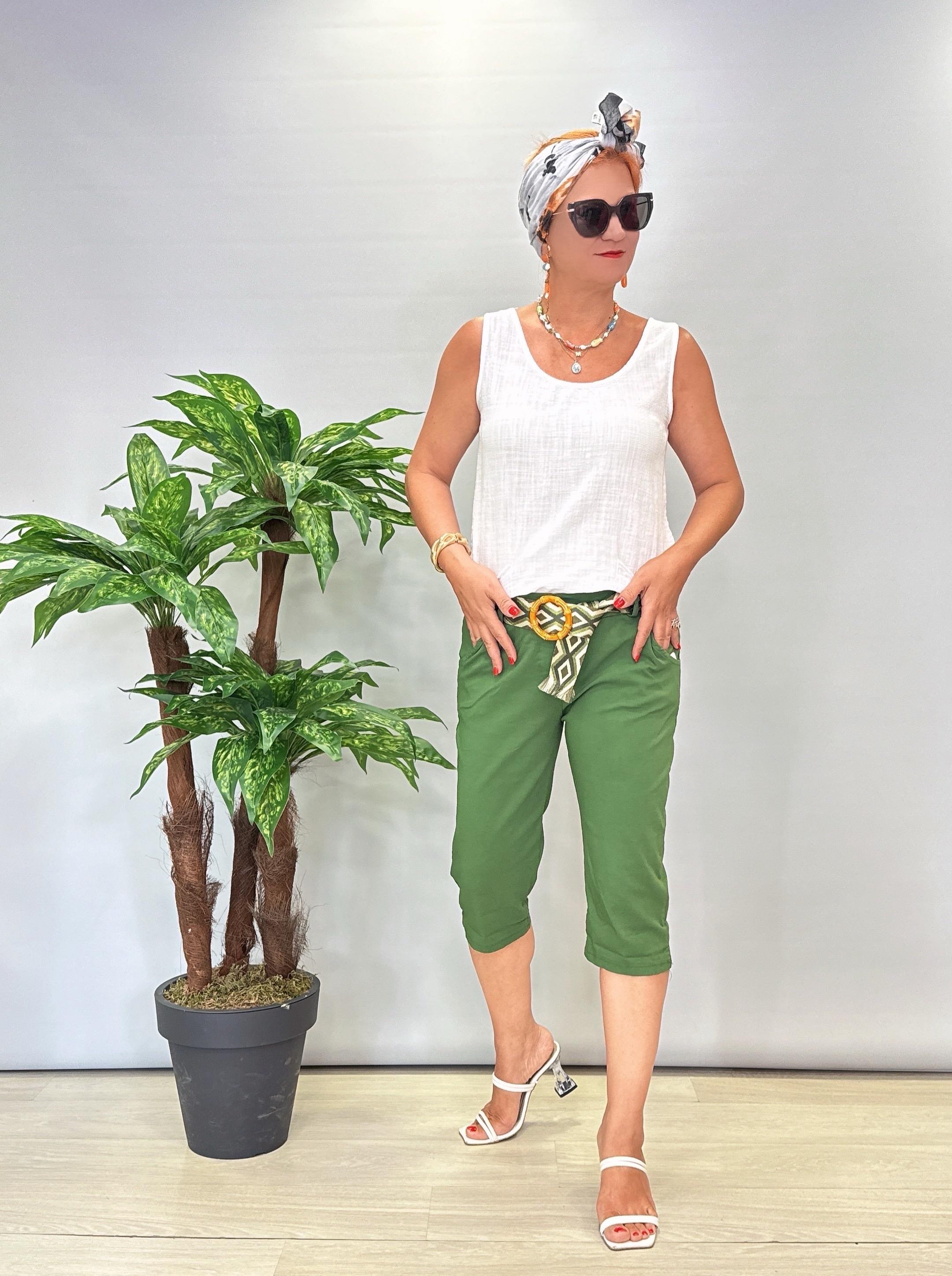 2266 Italyan Capri Pantolon Çimen Yeşili