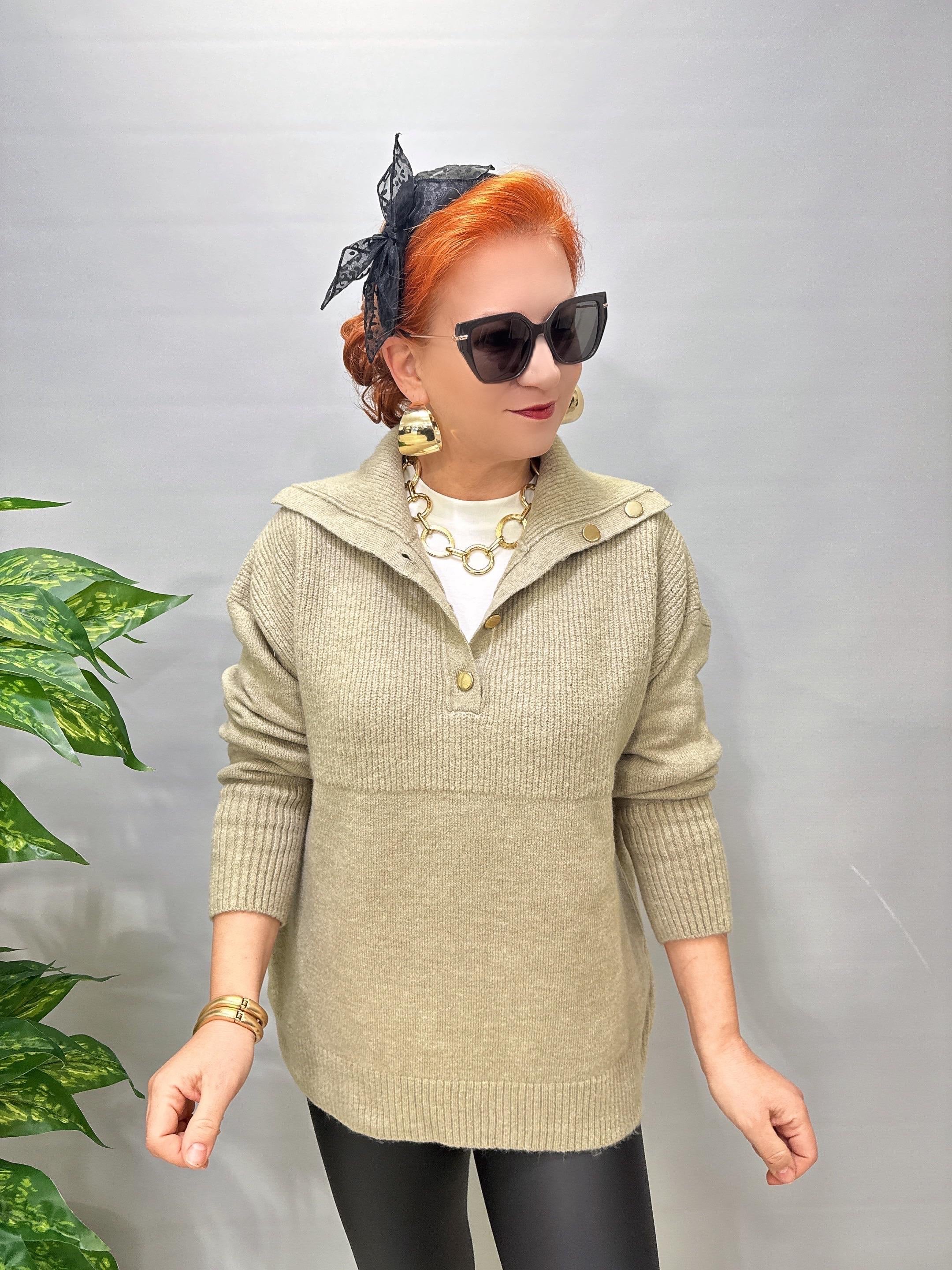 22733 DÜĞME DETAY TASARIM KAZAK Vizon