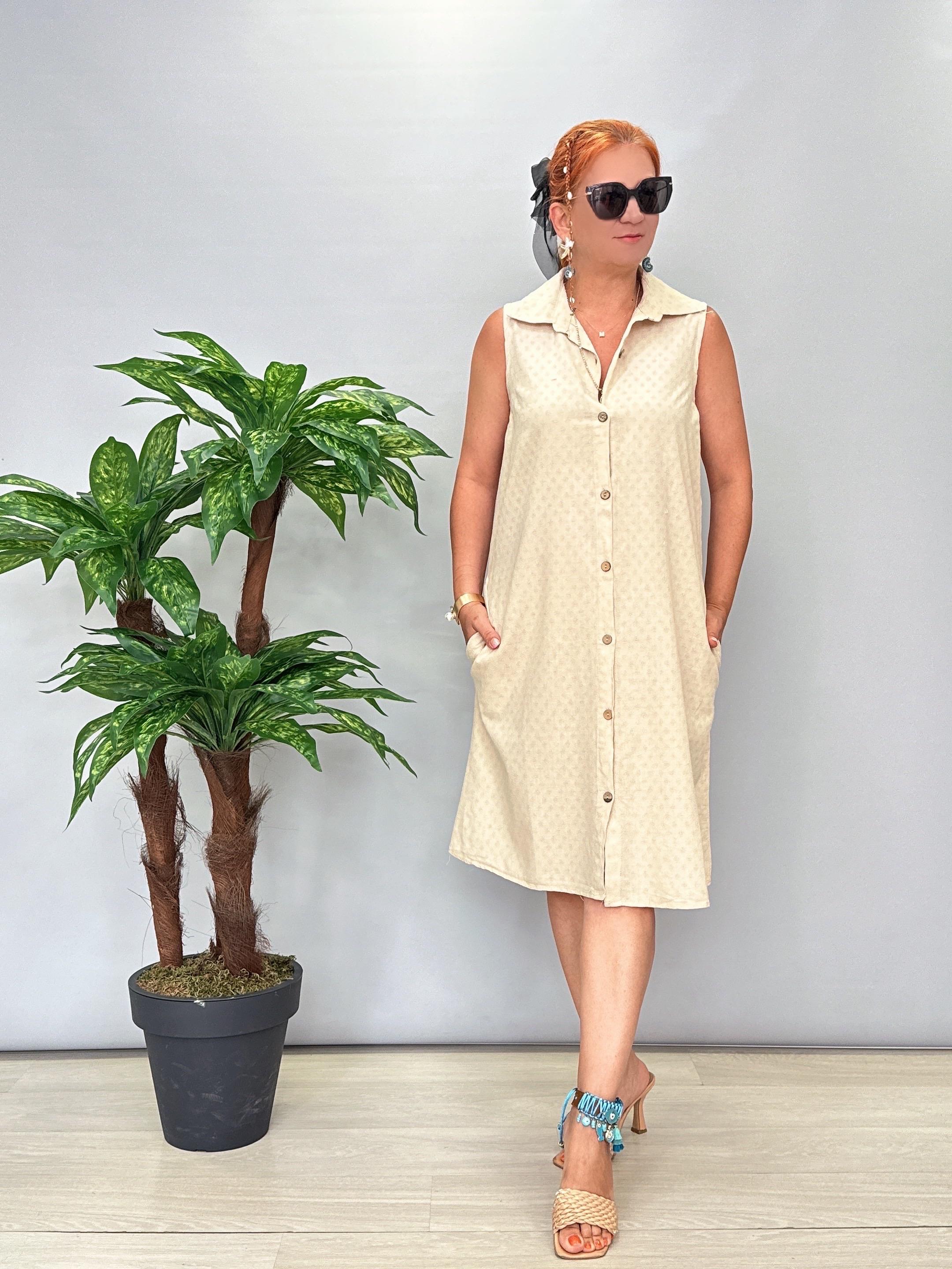 2288 Pamuklu Gömlek Elbise Taş