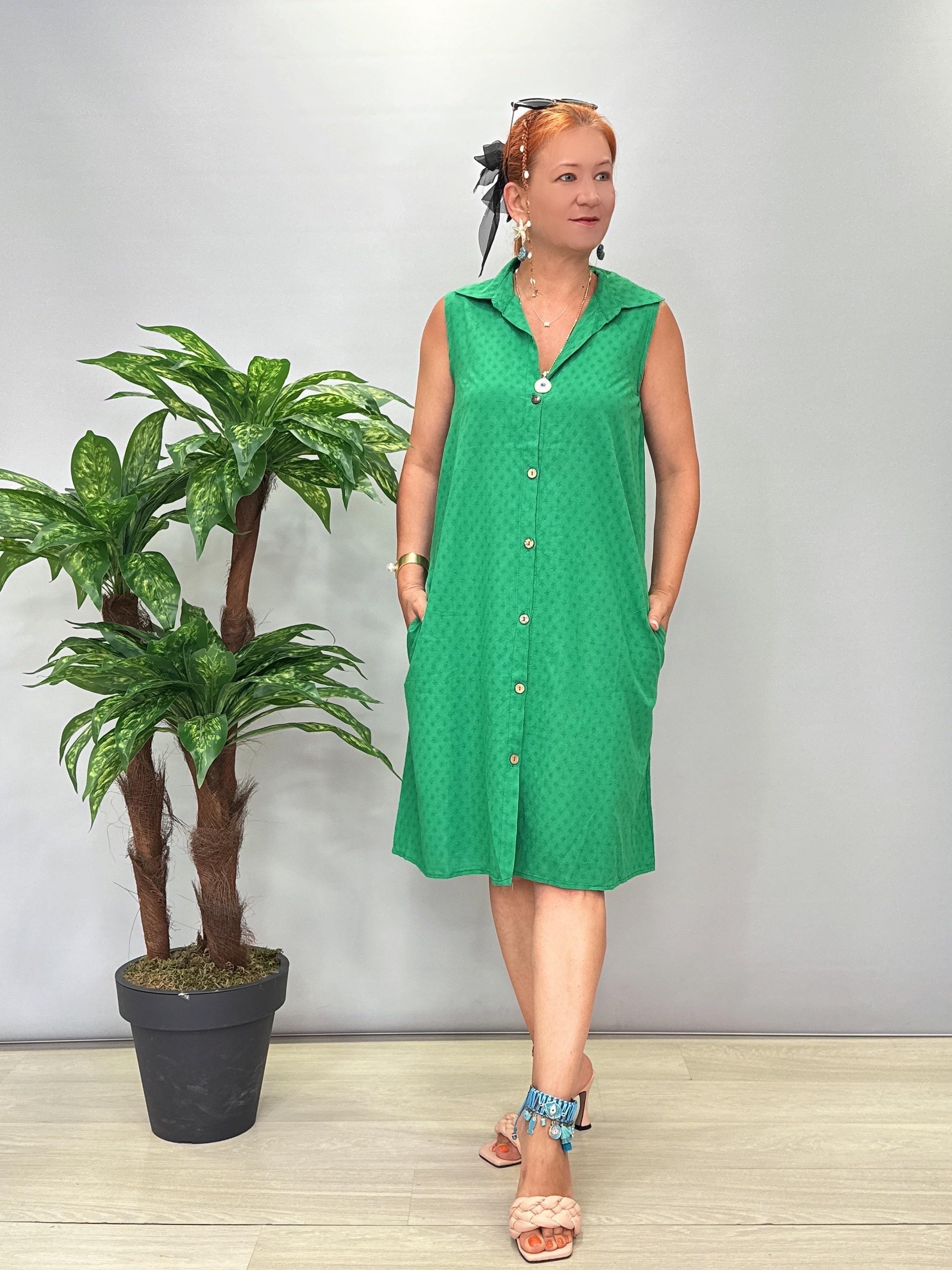2288 Pamuklu Gömlek Elbise Yeşil