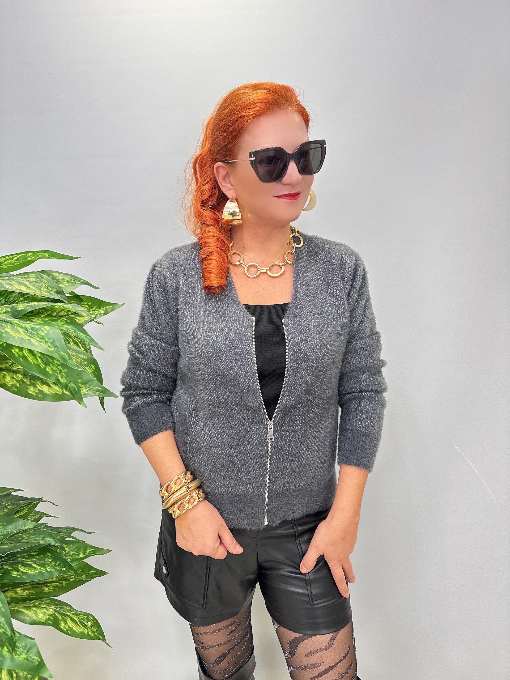 2323 Angora Simli Hırka-Ceket Antrasit