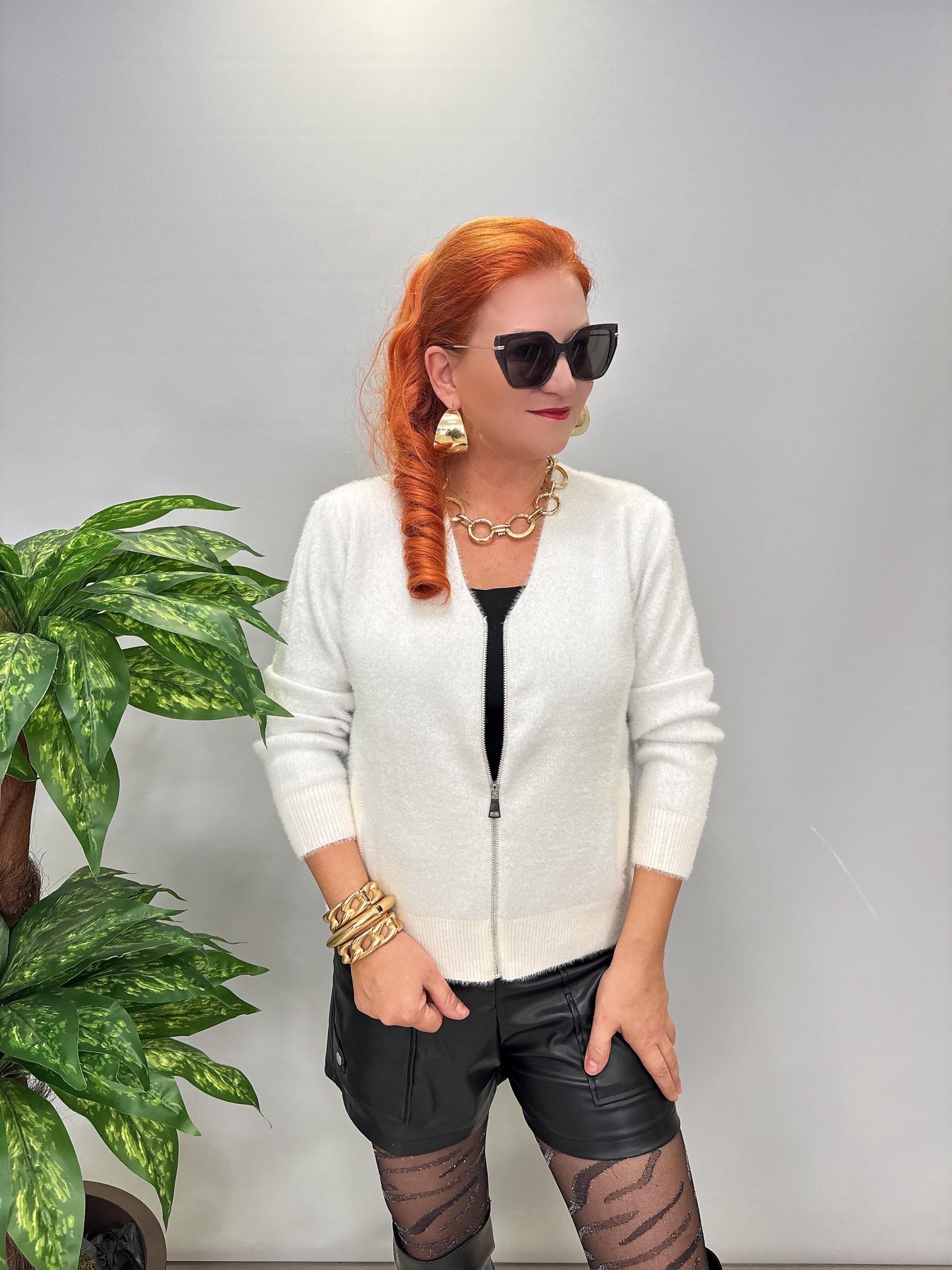 2323 Angora Simli Hırka-Ceket Kirli Ekru