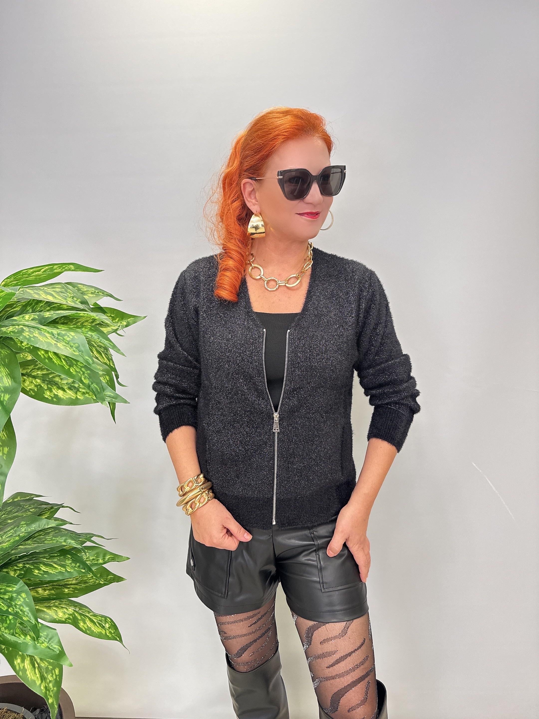 2323 Angora Simli Hırka-Ceket Sİyah