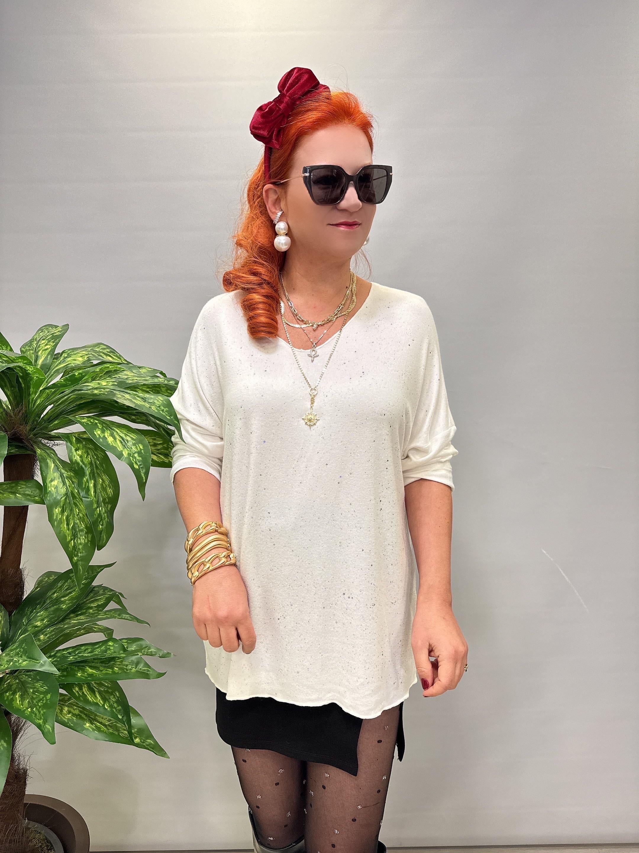 2326 Italyan Sim Detaylı Triko Bluz Ekru