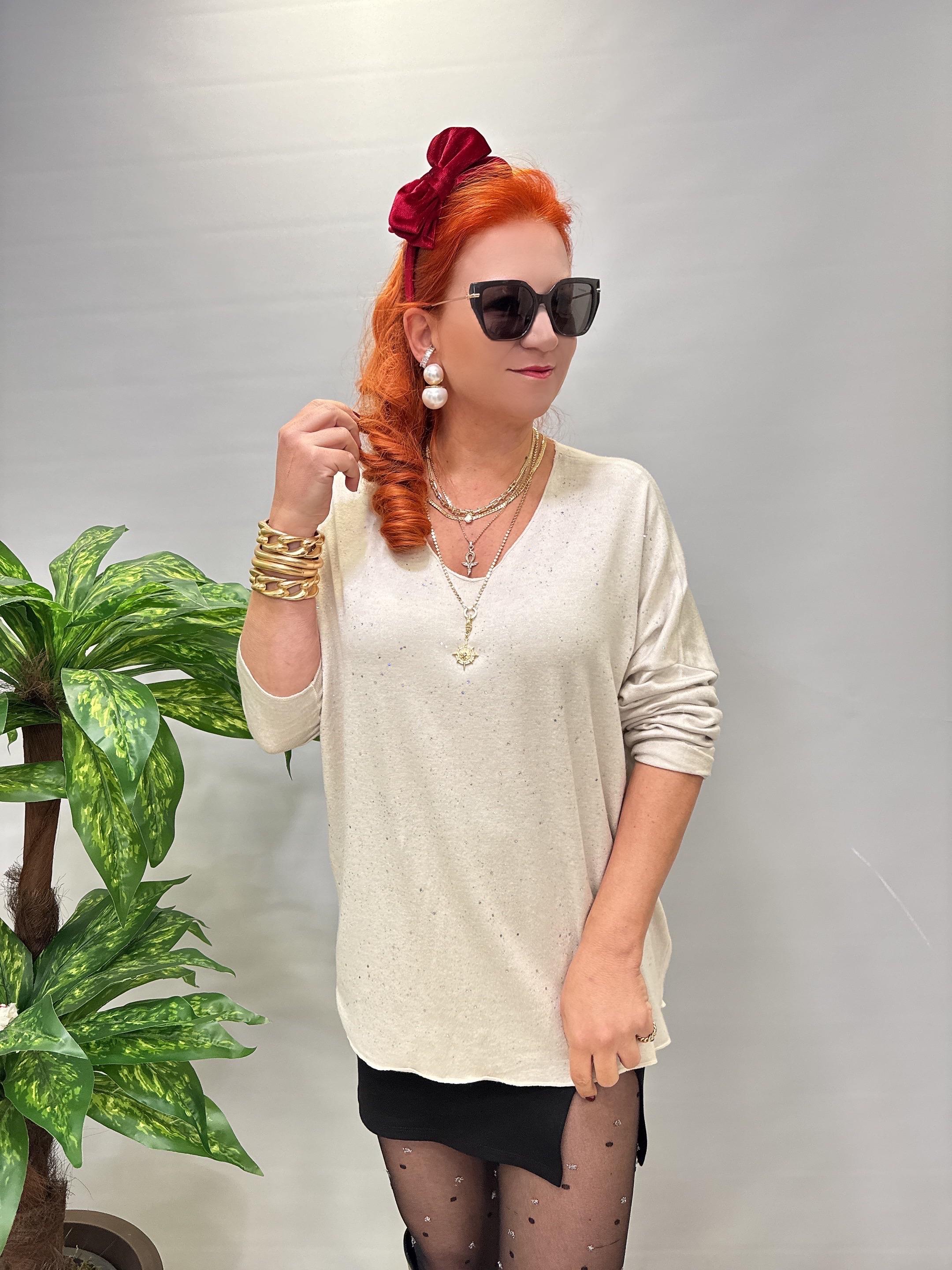 2326 Italyan Sim Detaylı Triko Bluz Taş