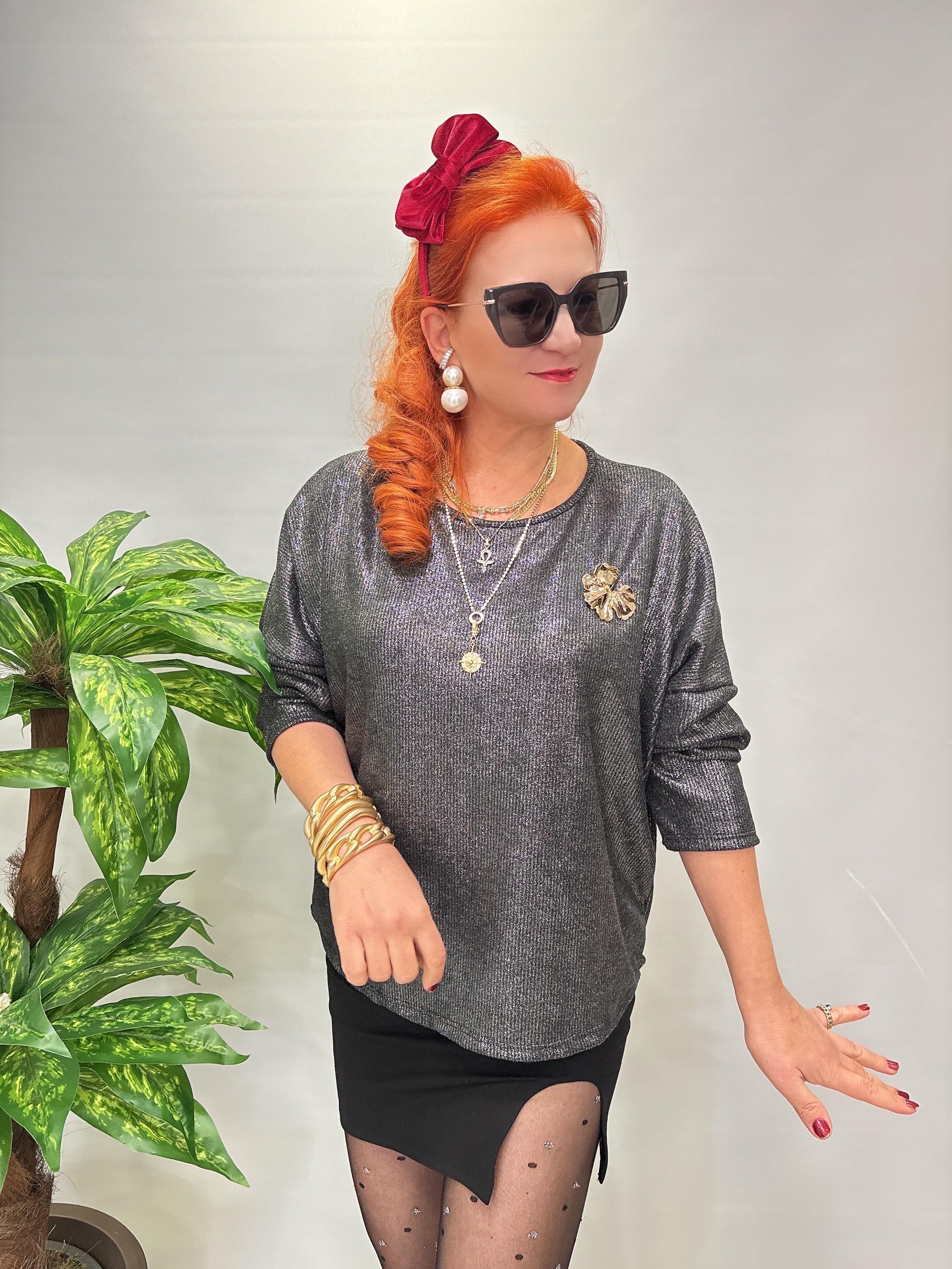 2327 Varak Detaylı Triko Bluz Antrasit