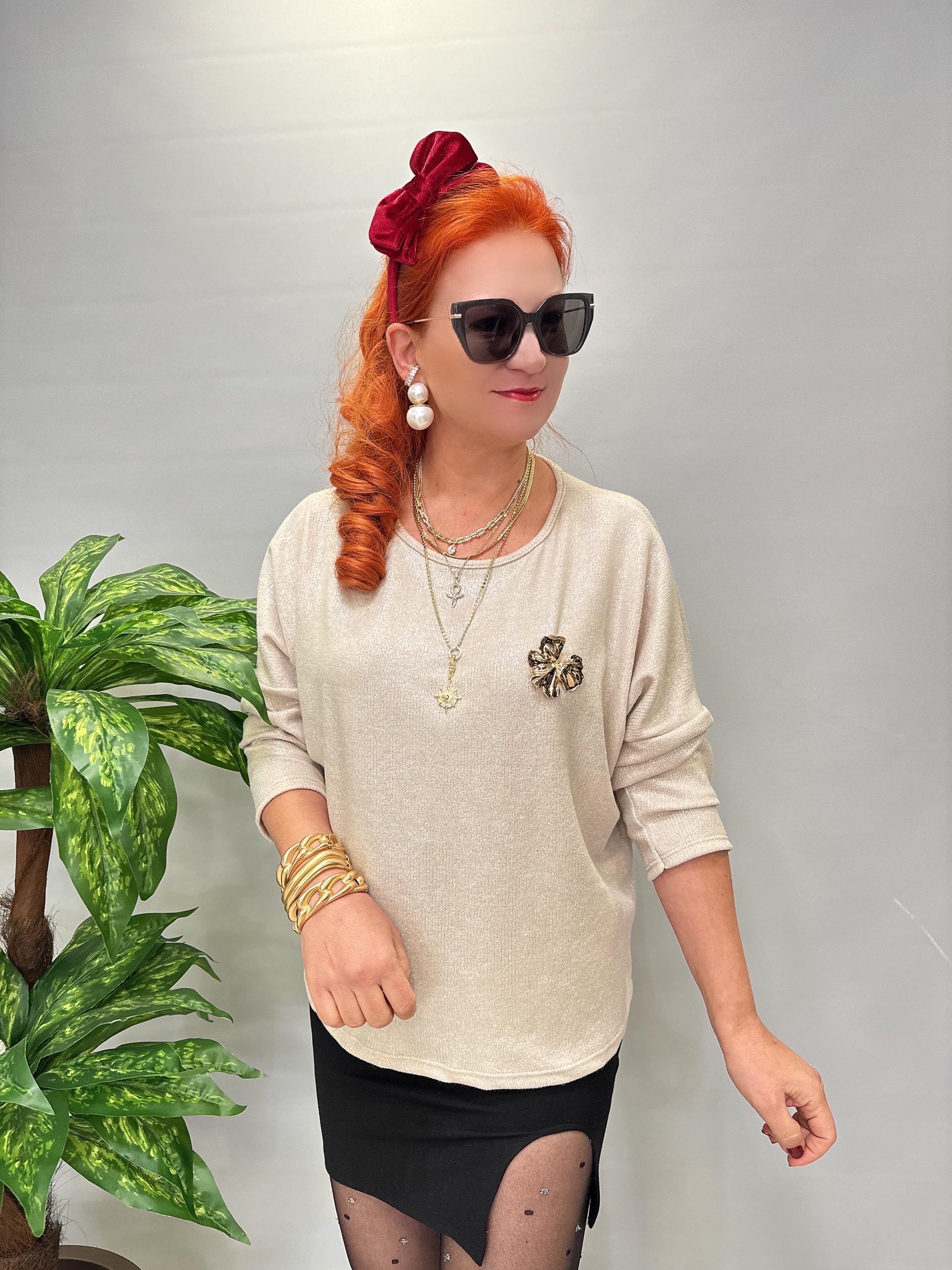 2327 Varak Detaylı Triko Bluz Taş