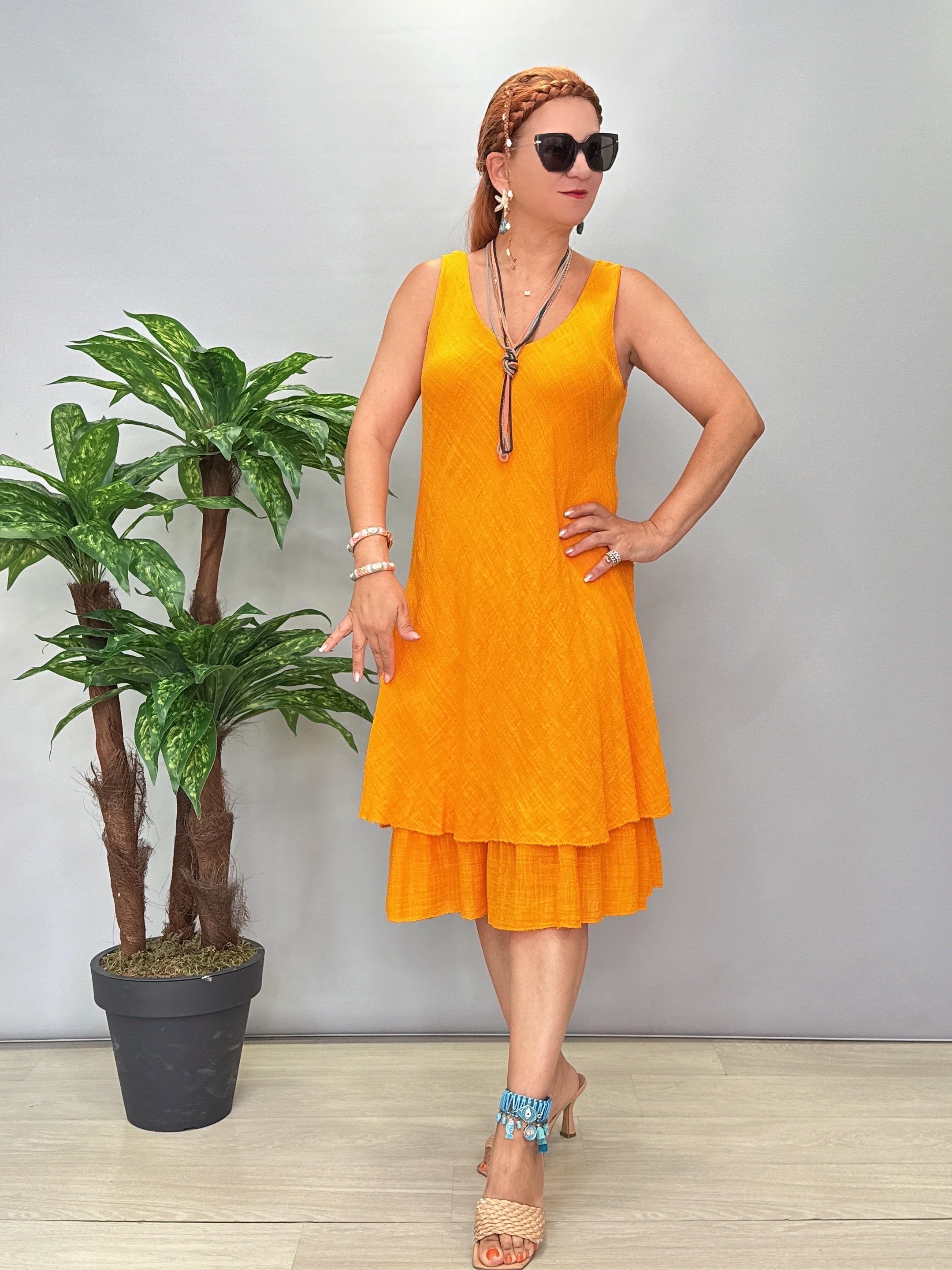 2335 Italyan Pamuklu Elbise Turuncu