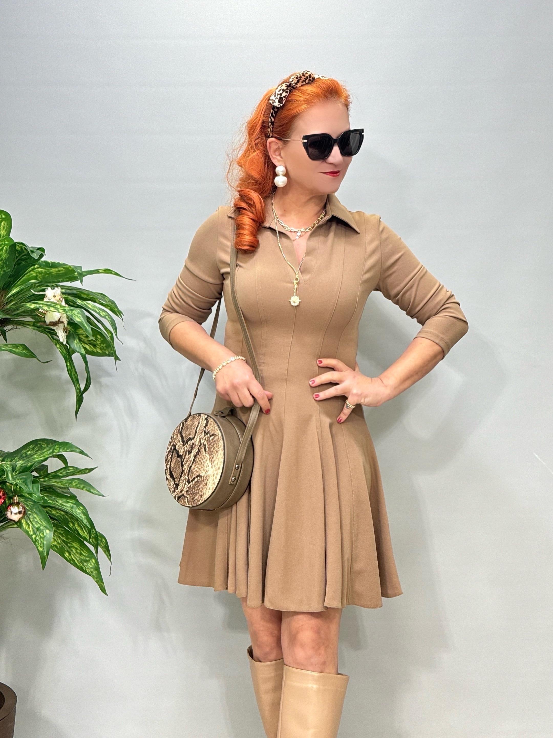 2465 Polo Yaka Krep Elbise Vizon