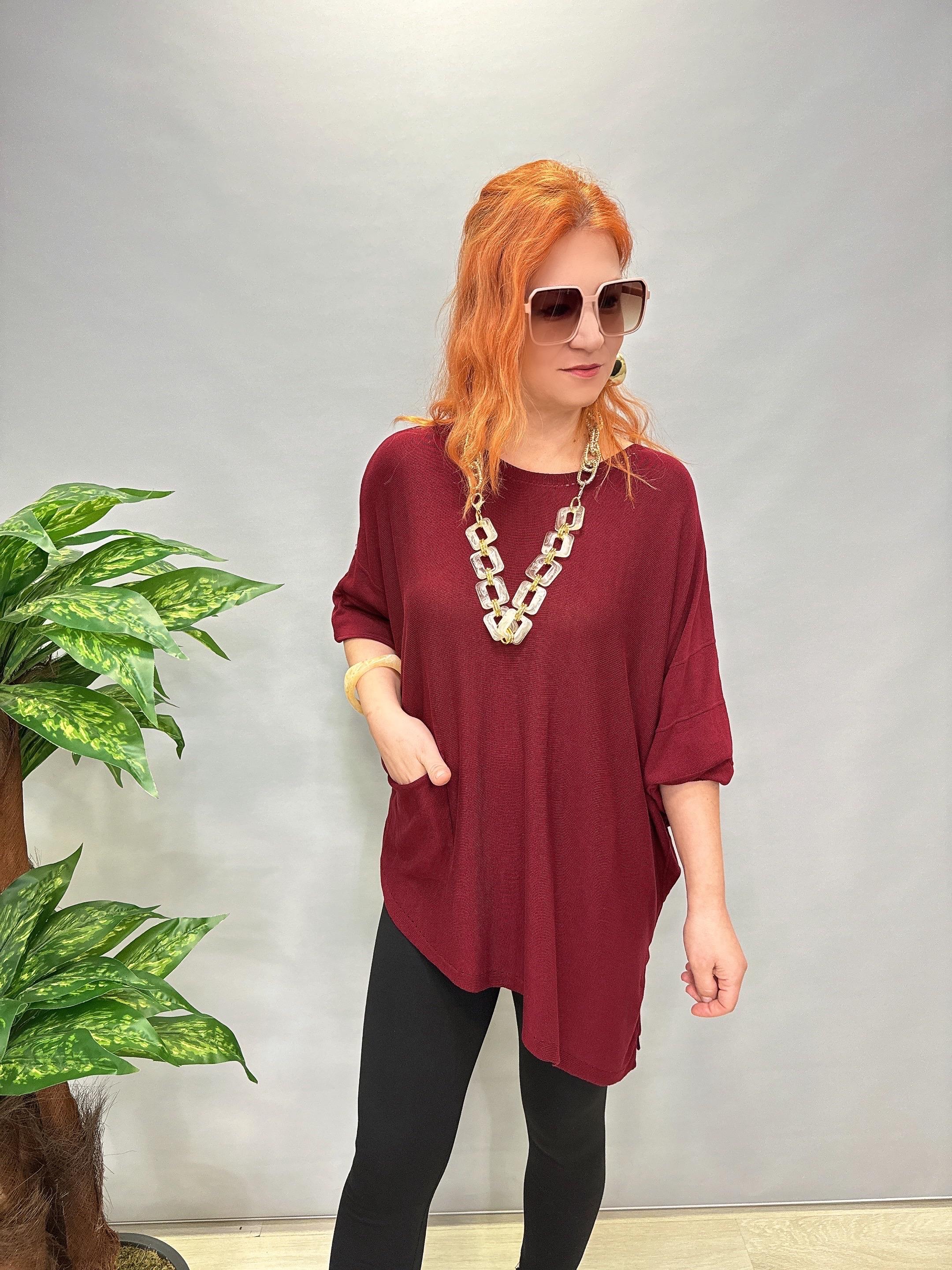 2510 TASARIM ASİMETRİK İNCE TRİKO BORDO