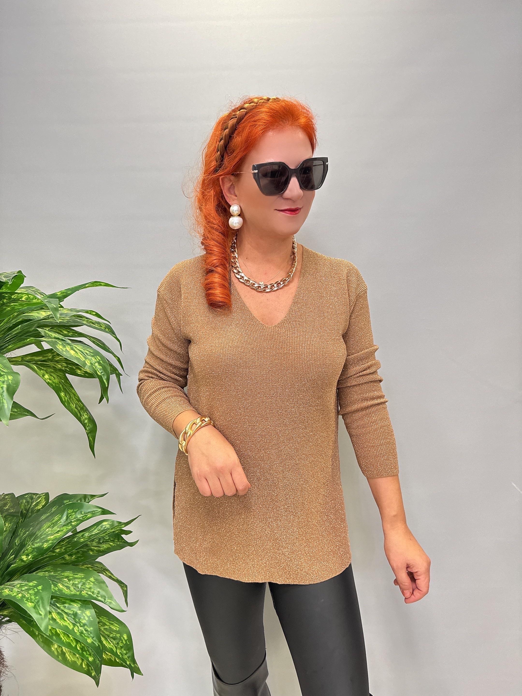 2535 Simli Triko Bluz Gold