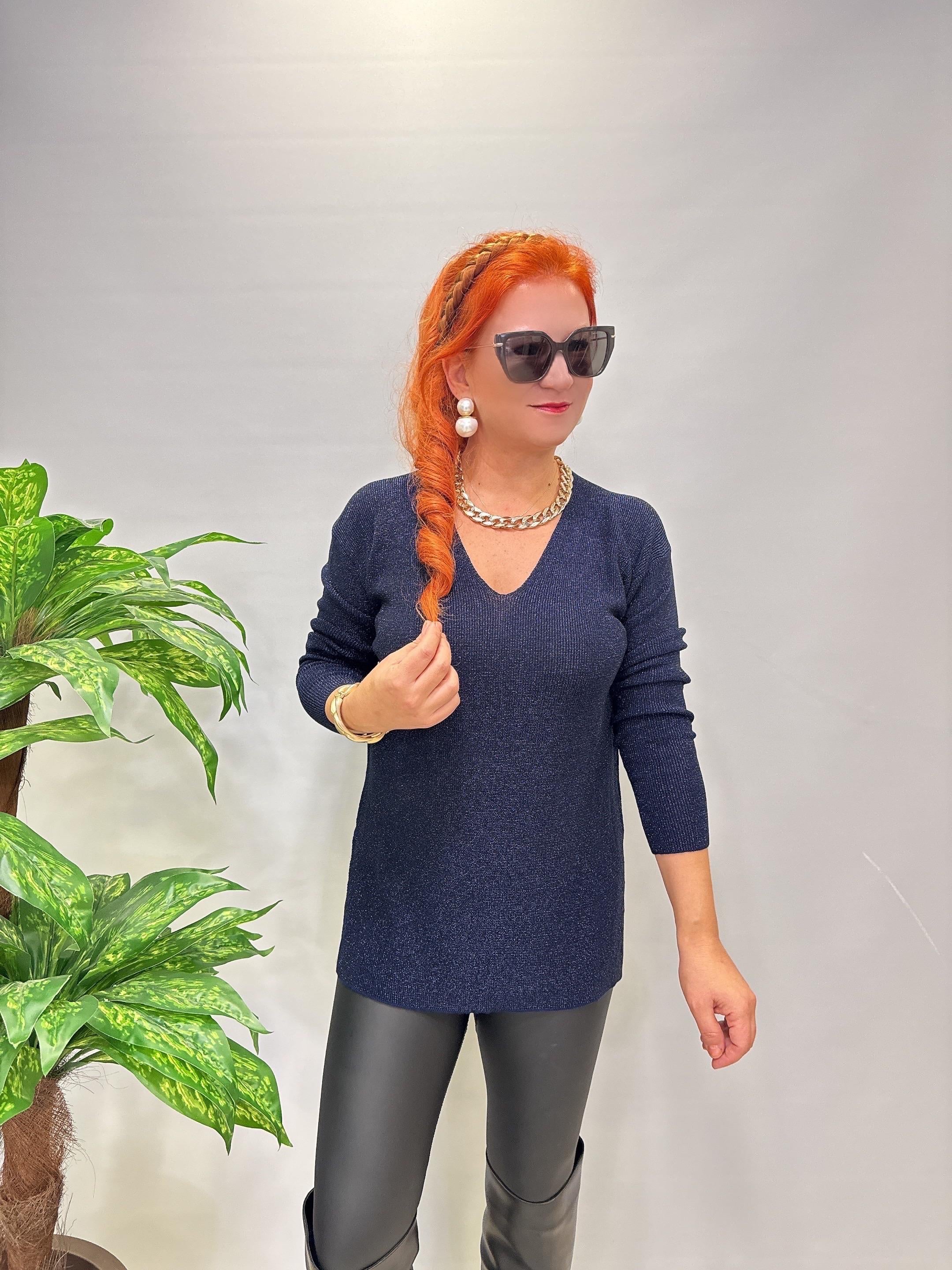 2535 Simli Triko Bluz Lacivert