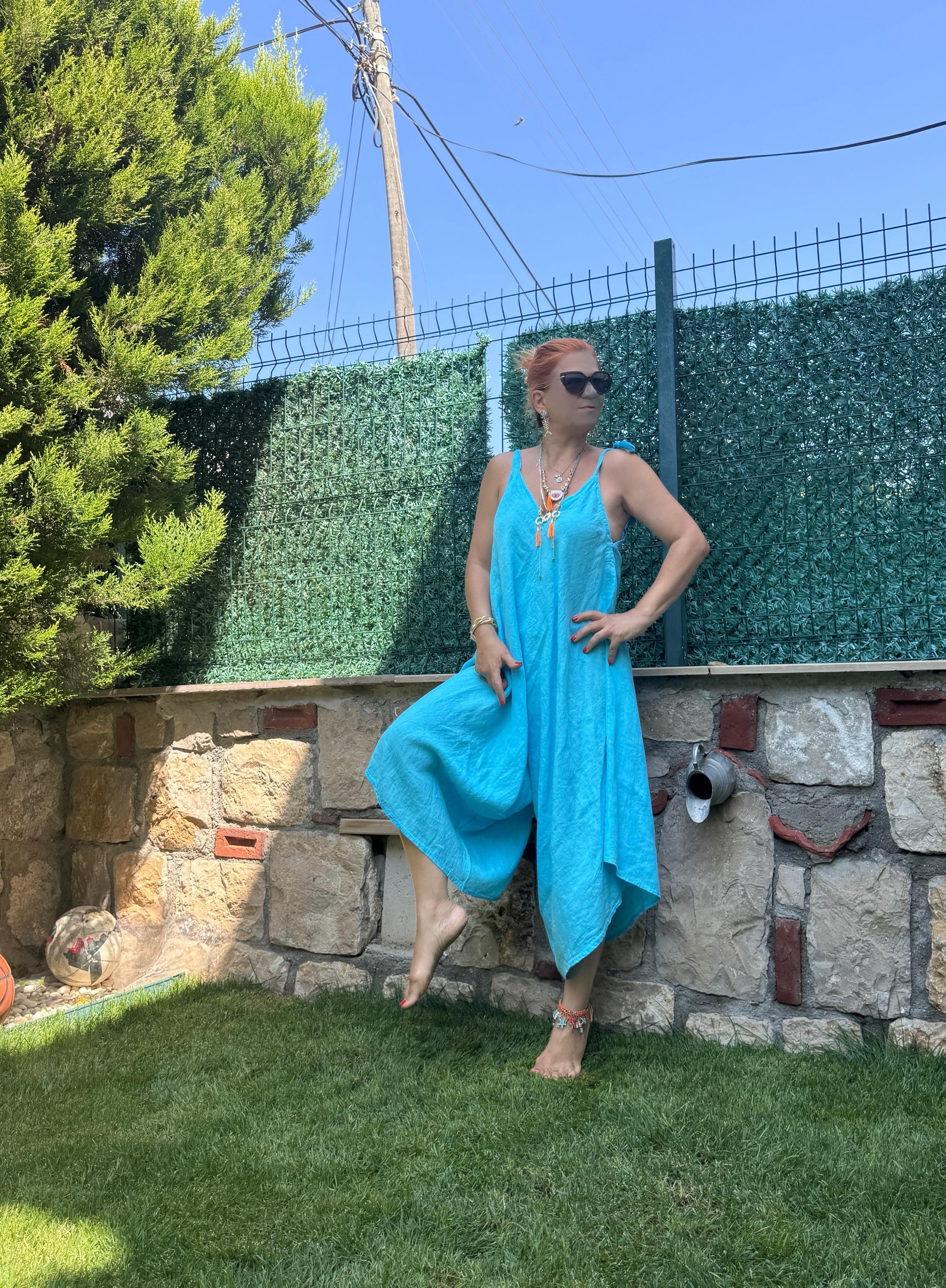 2560 Italyan Keten Tulum Mavi