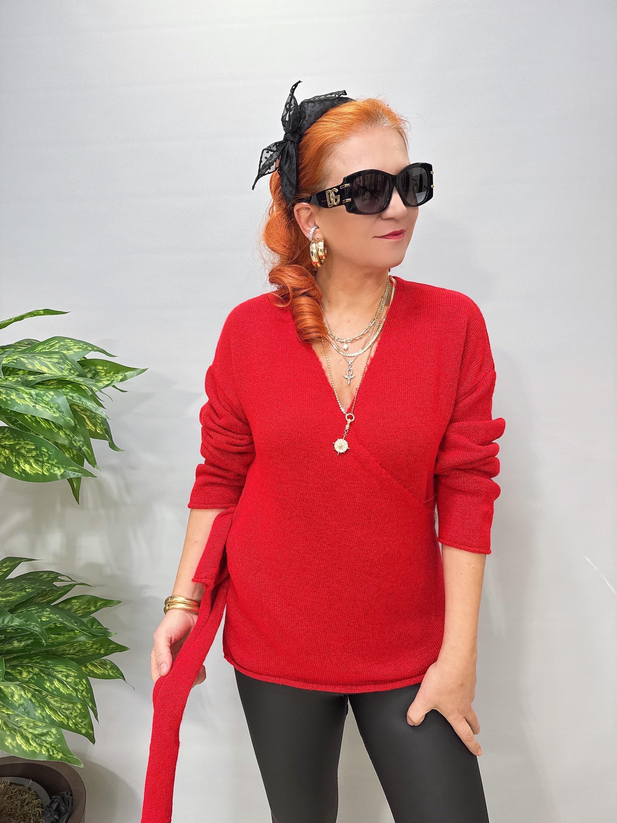 2600 Kruvaze Triko Bluz Kırmızı