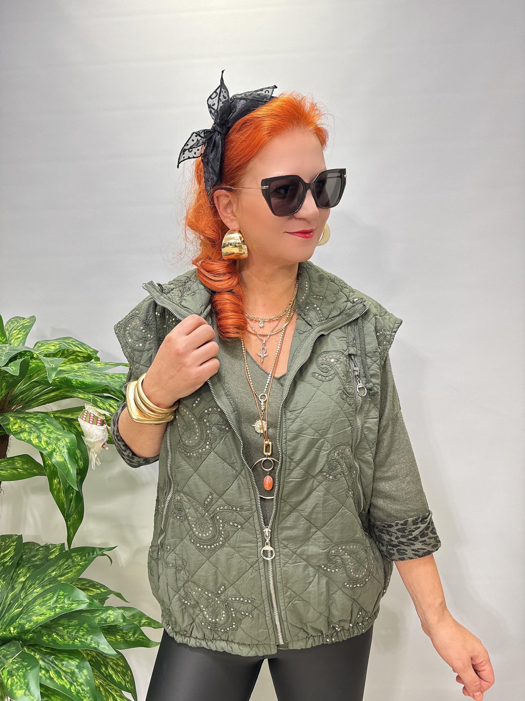 2626 Italyan Payet Detay Yelek Yeşil