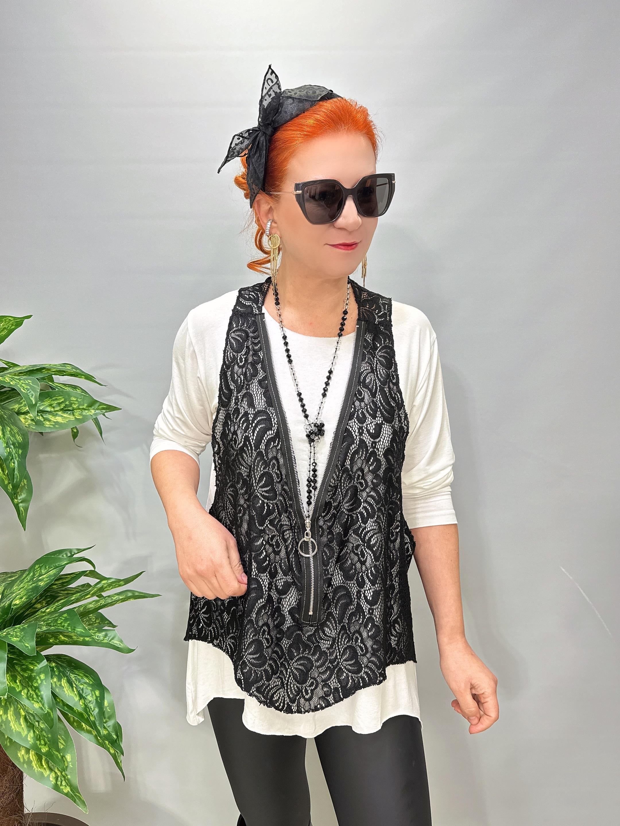 2628 Dantelli yelek  Takım Ekru