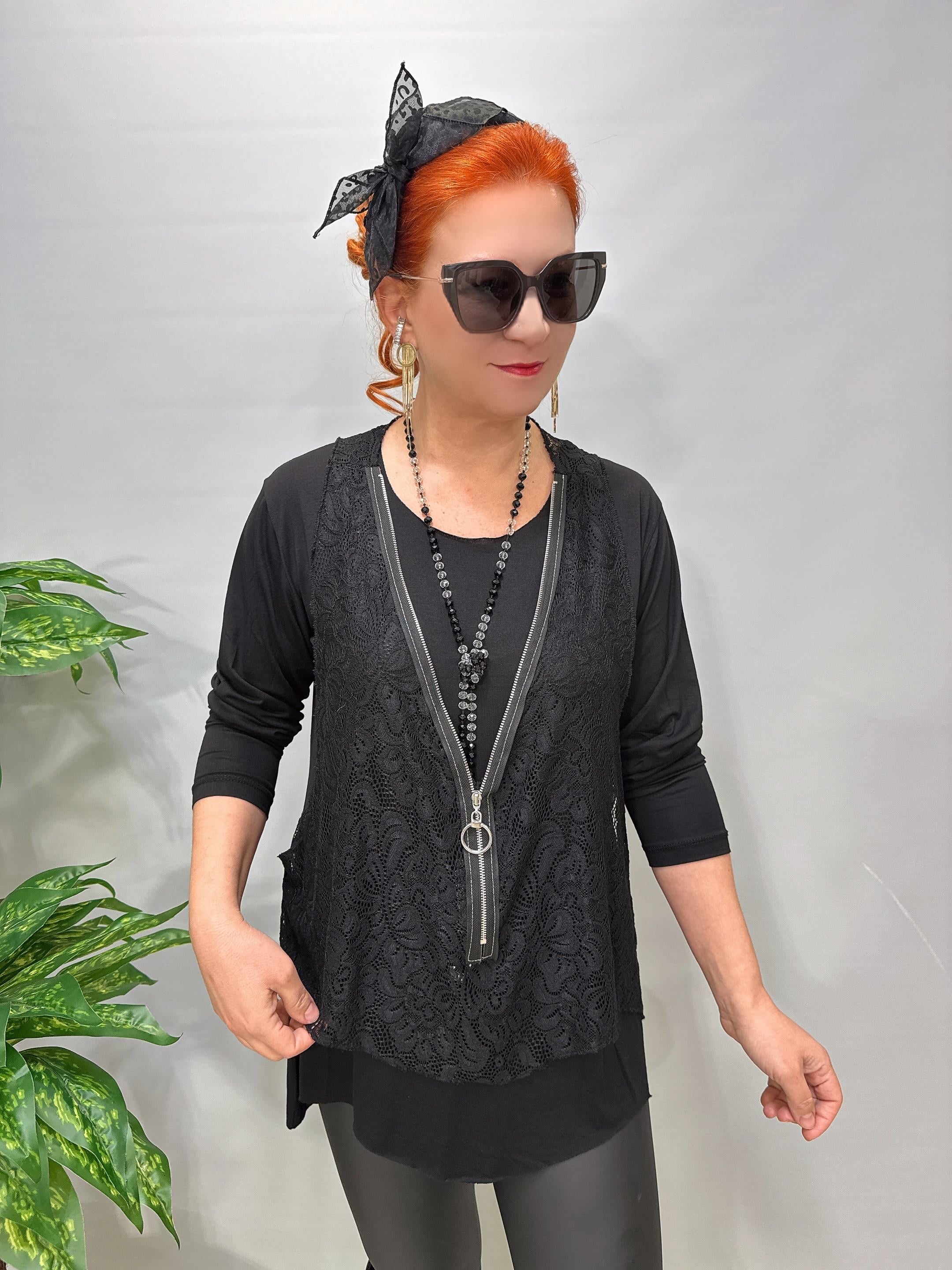 2628 Dantelli yelek  Takım Siyah