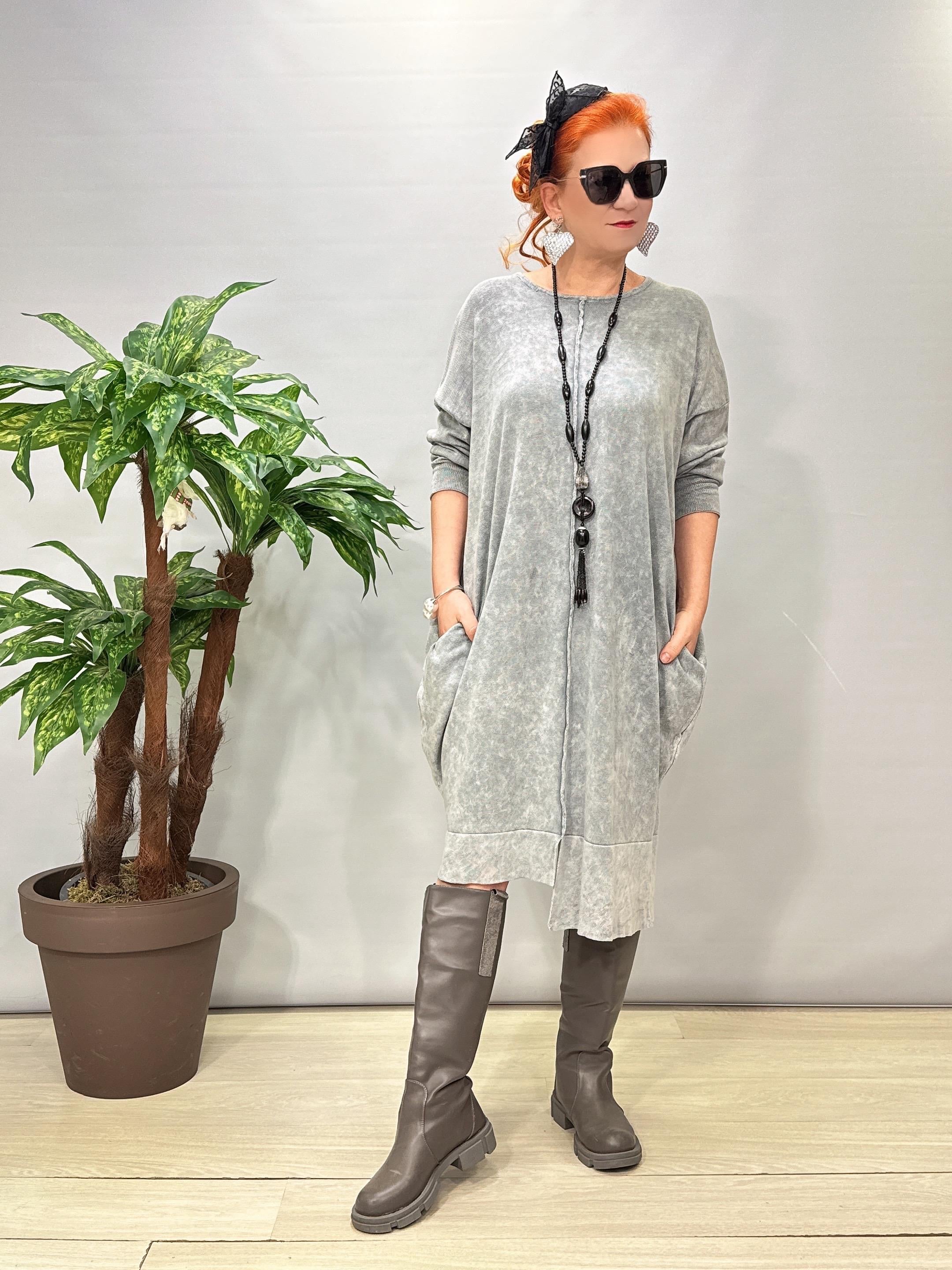 2630 Tasarım Pamuklu Elbise Gri