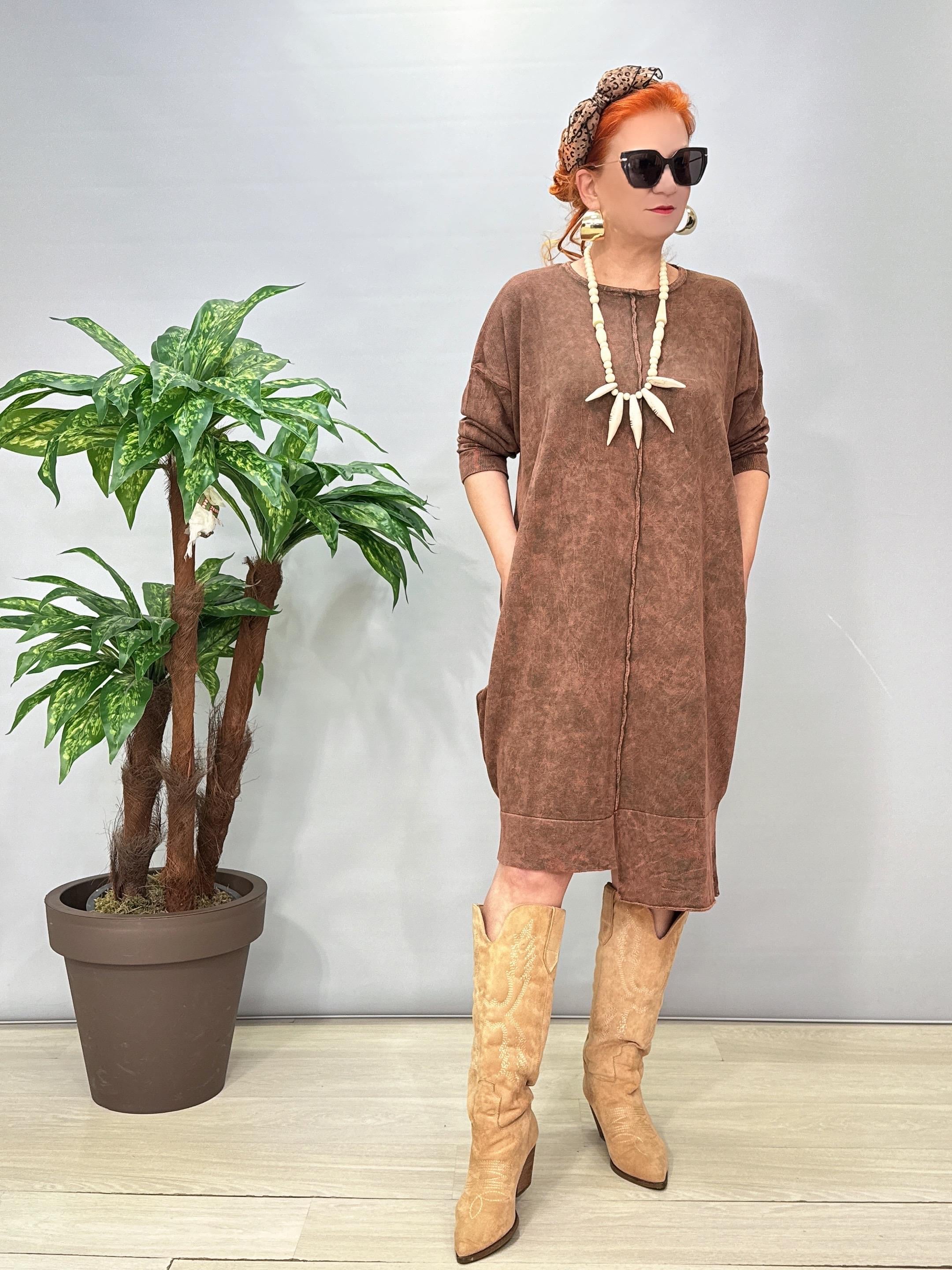 2630 Tasarım Pamuklu Elbise Kahve