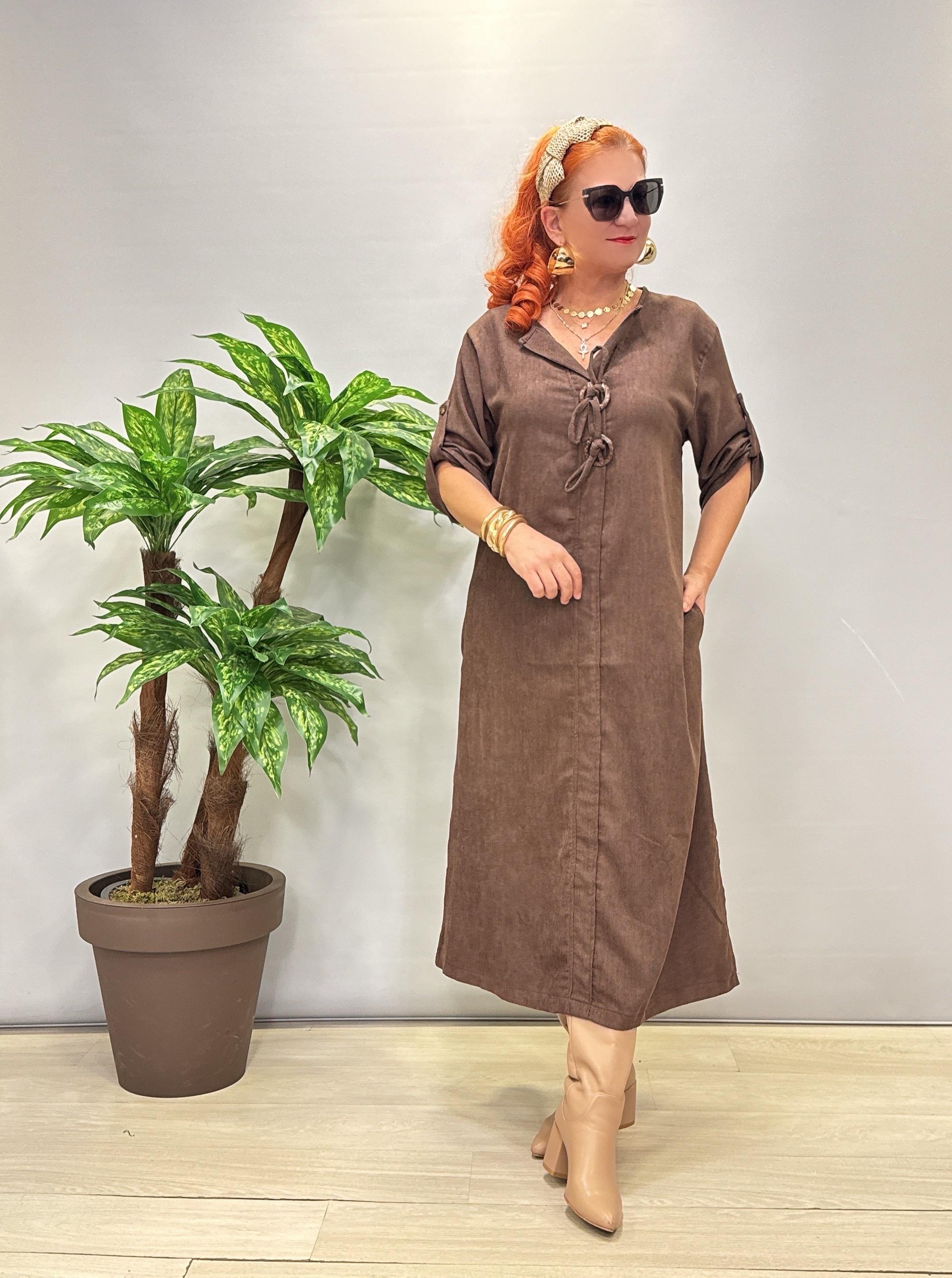 2648 Şönil Kadife Elbise Acı Kahve 