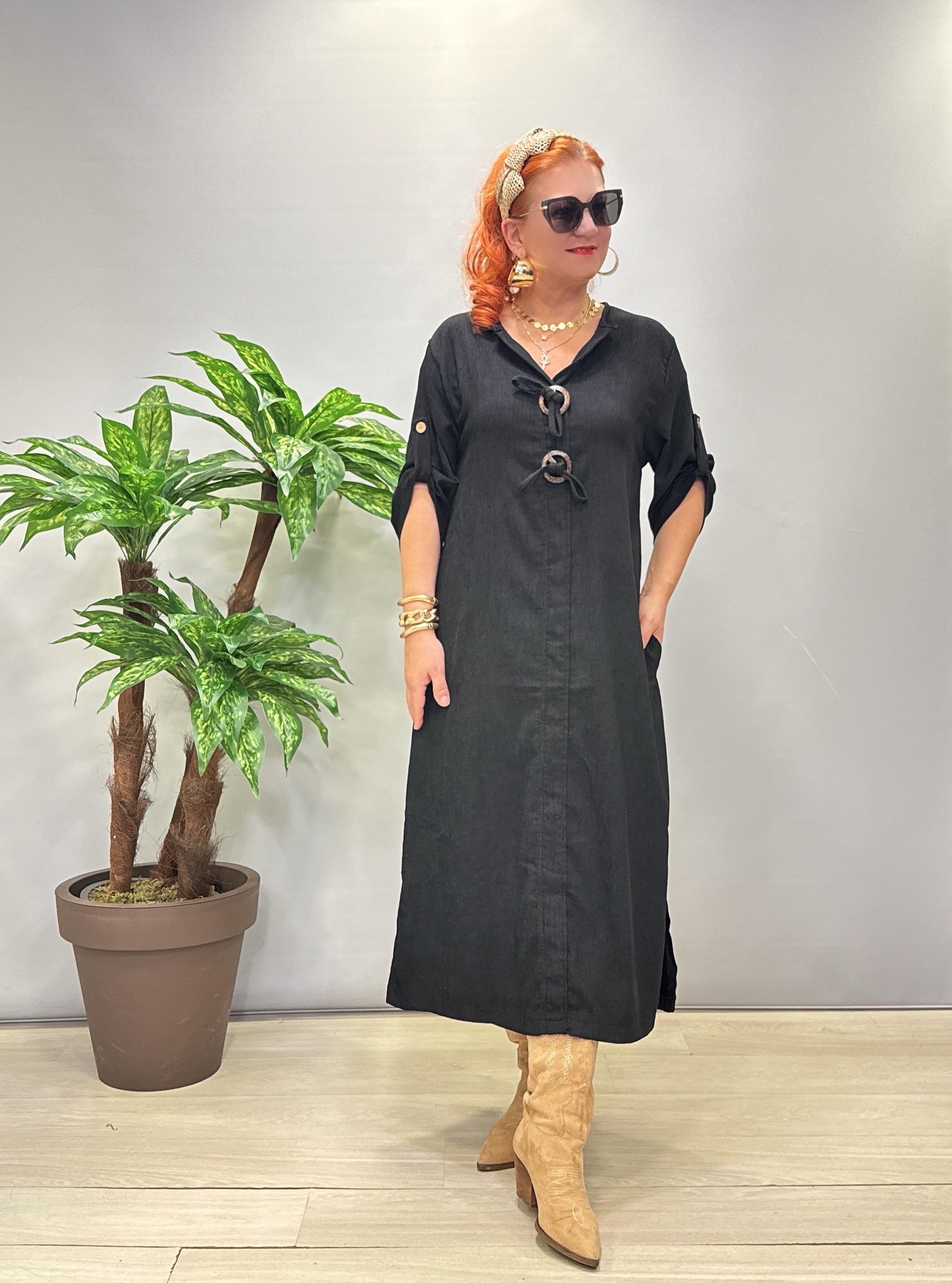 2648 Şönil Kadife Elbise Siyah