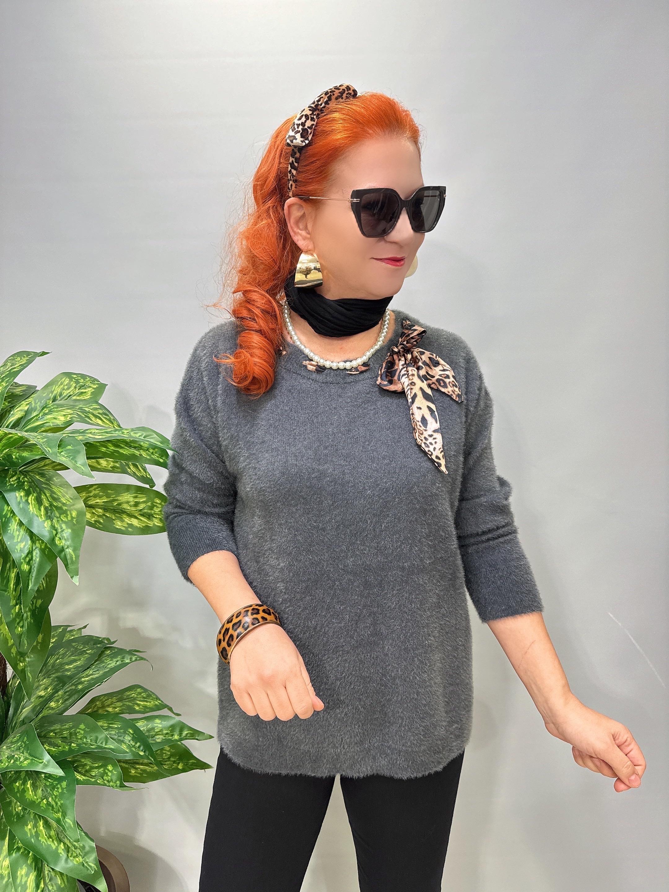 2652 Angora Triko Bluz Gri