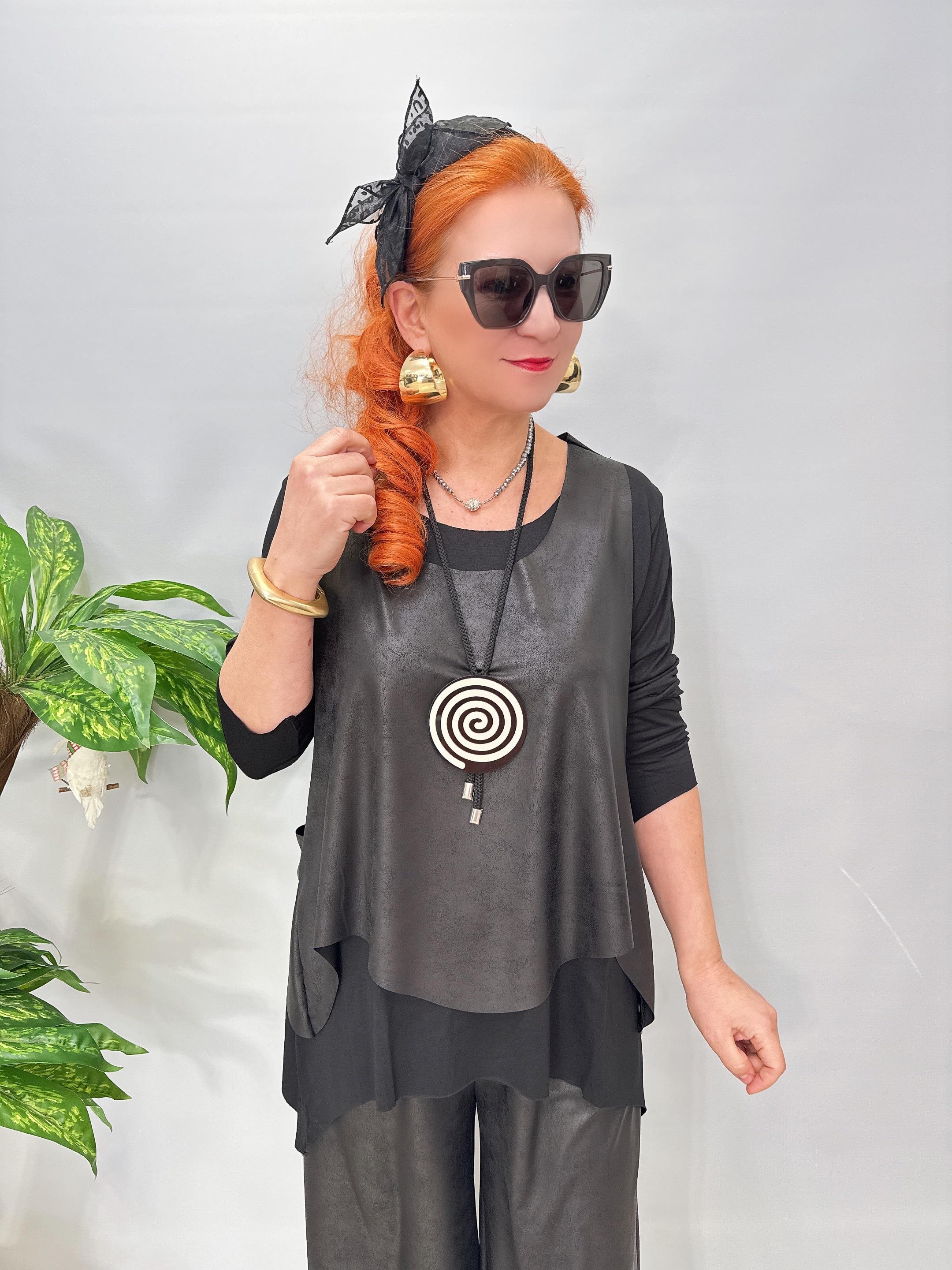 2660 Deri Yelek Basic Ve Kolye Dahil Siyah