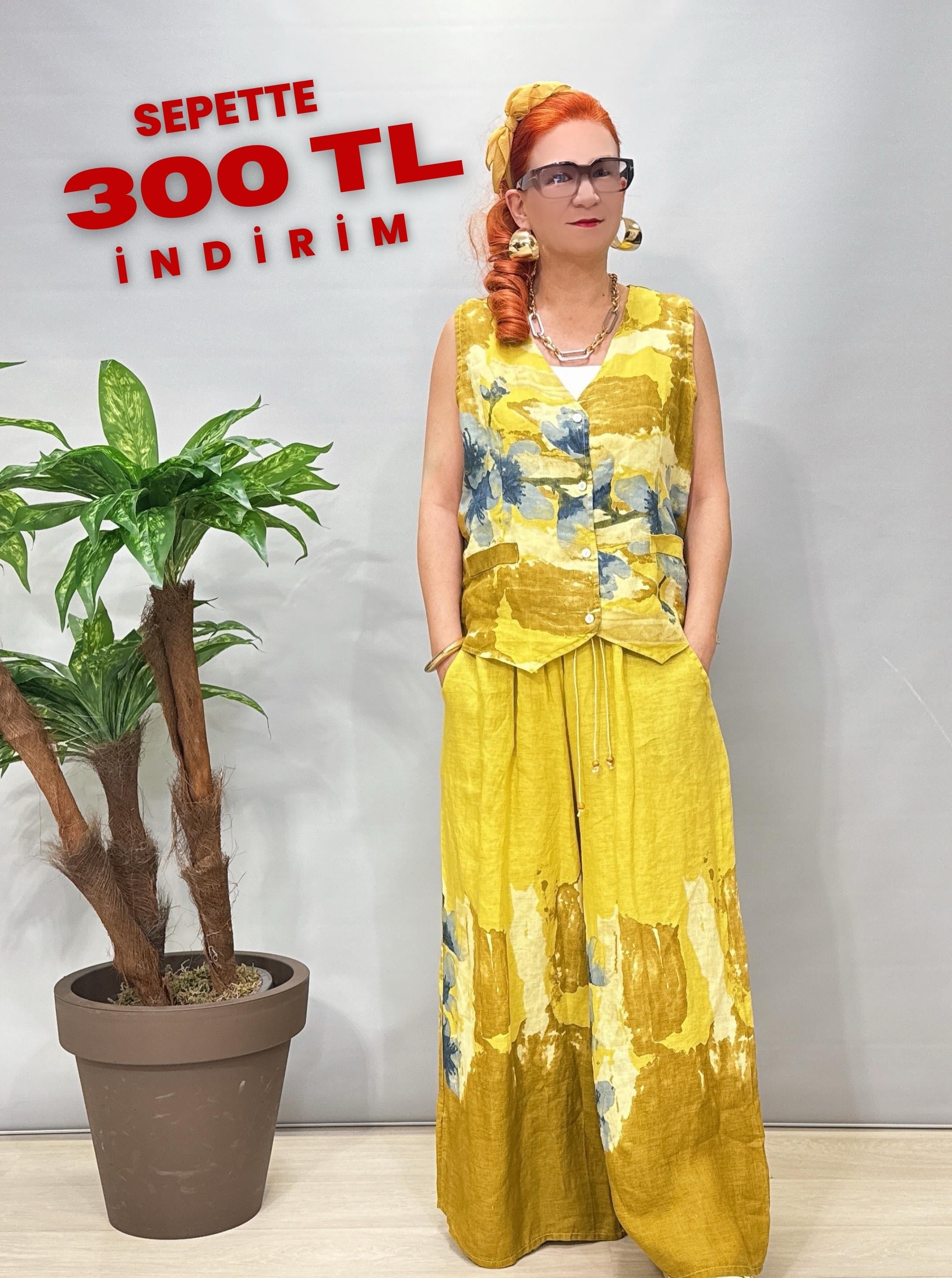 2688 Italyan Keten Yelekli Takım Yağ Yeşili