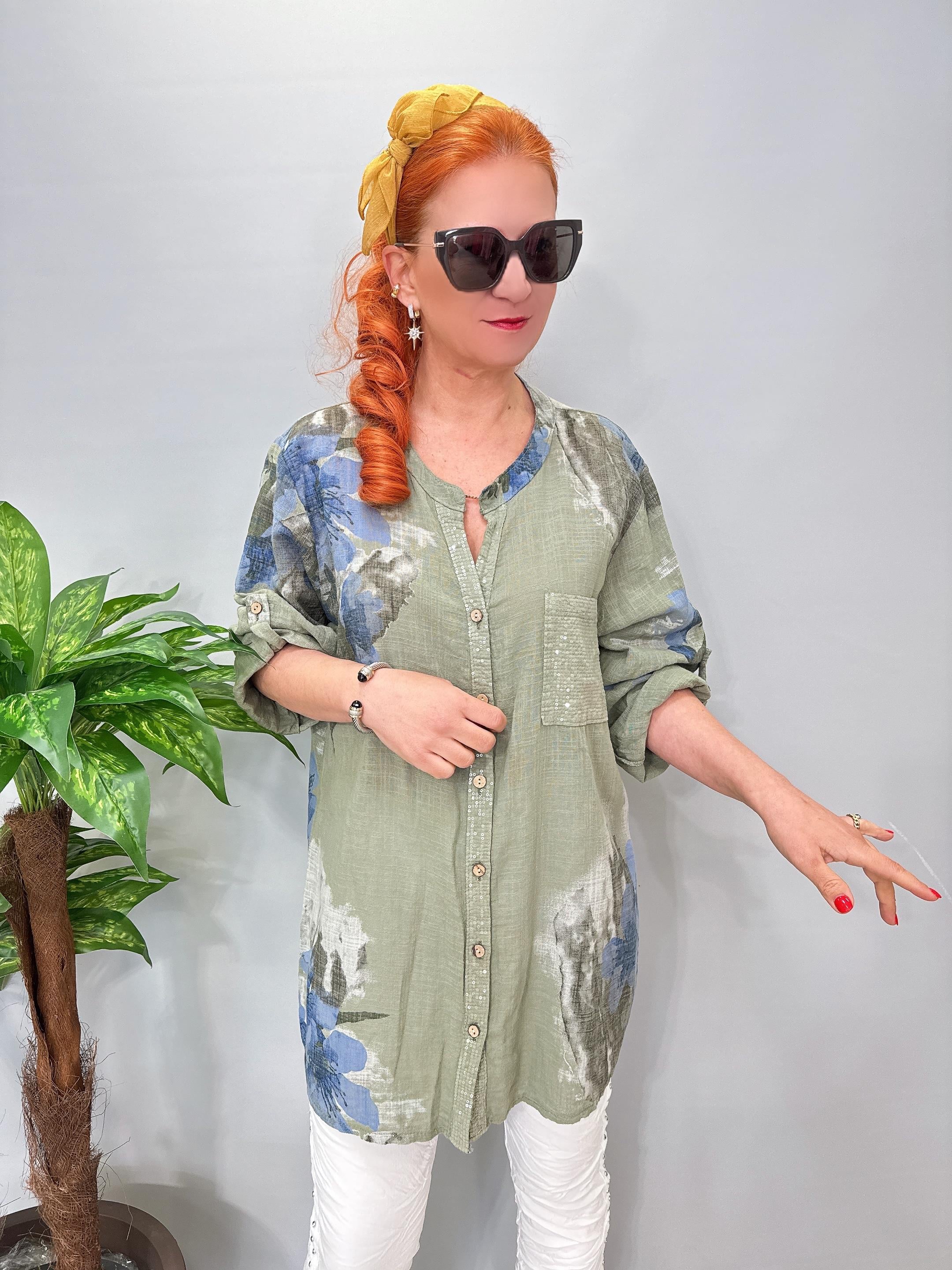 2690 Italyan Payet Detay Pamuklu Gömlek/Ceket Haki