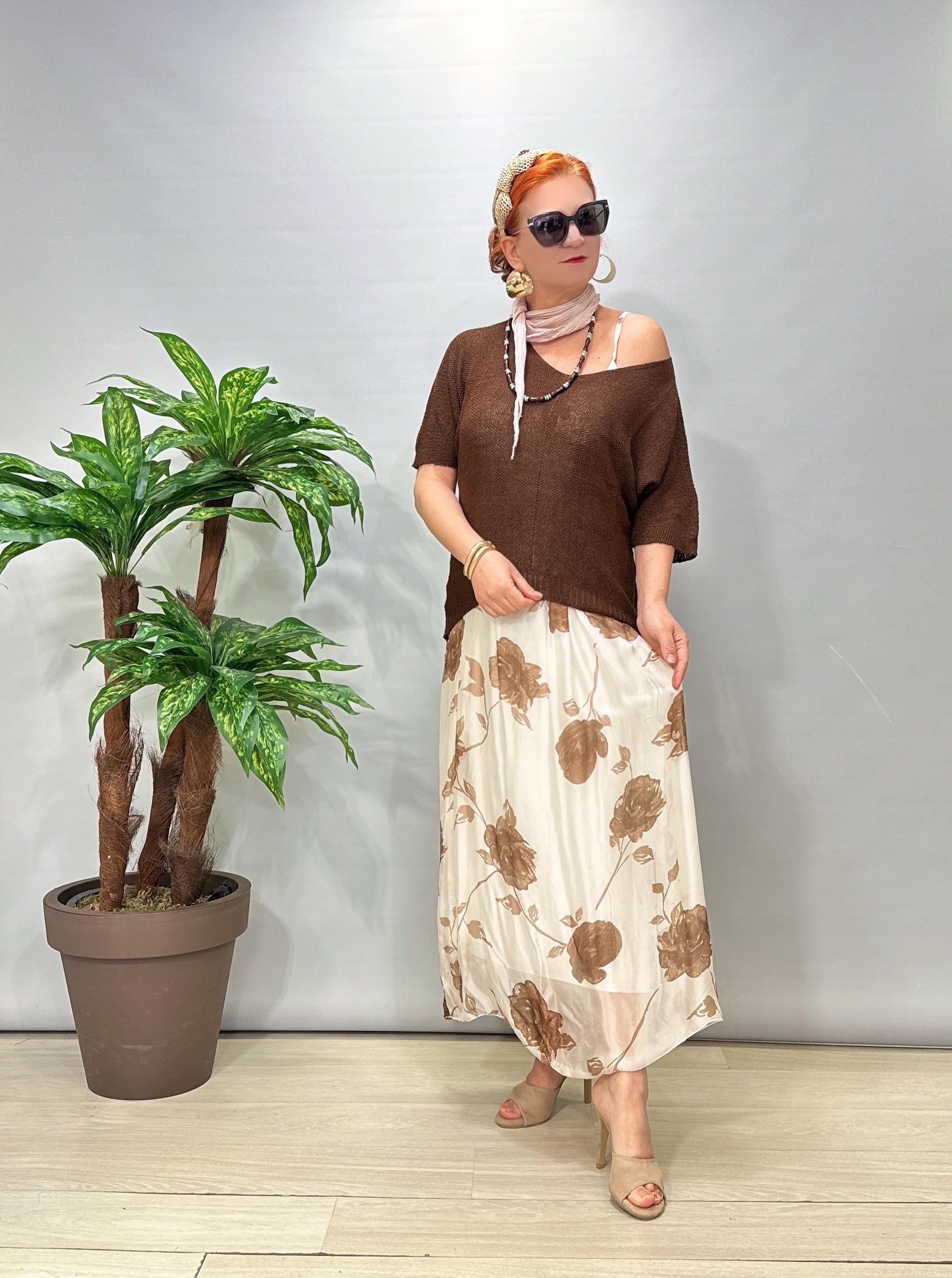 2699 Italyan İpek Elbise Kahve 