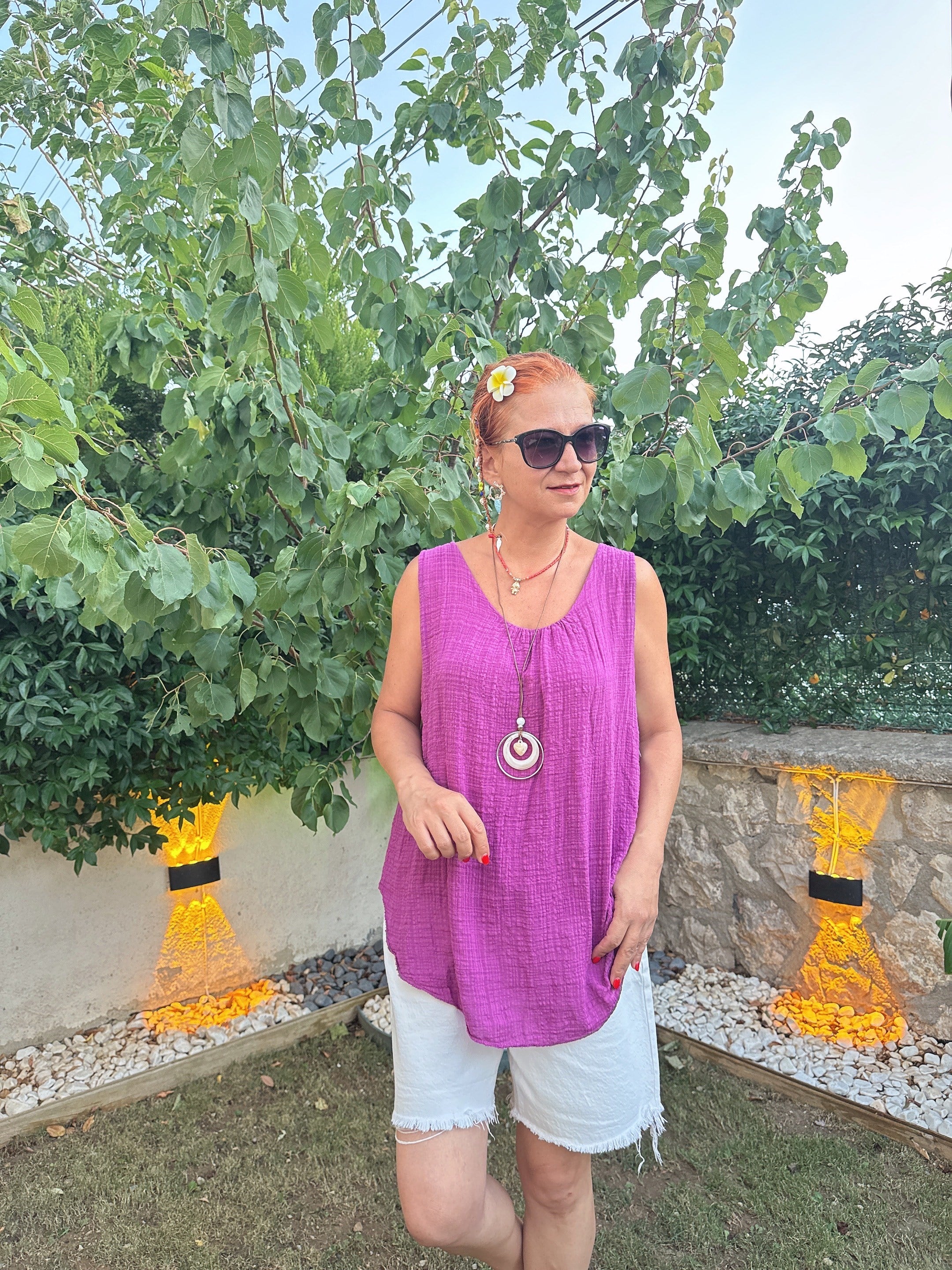2707 Italyan Pamuklu Bluz Mor