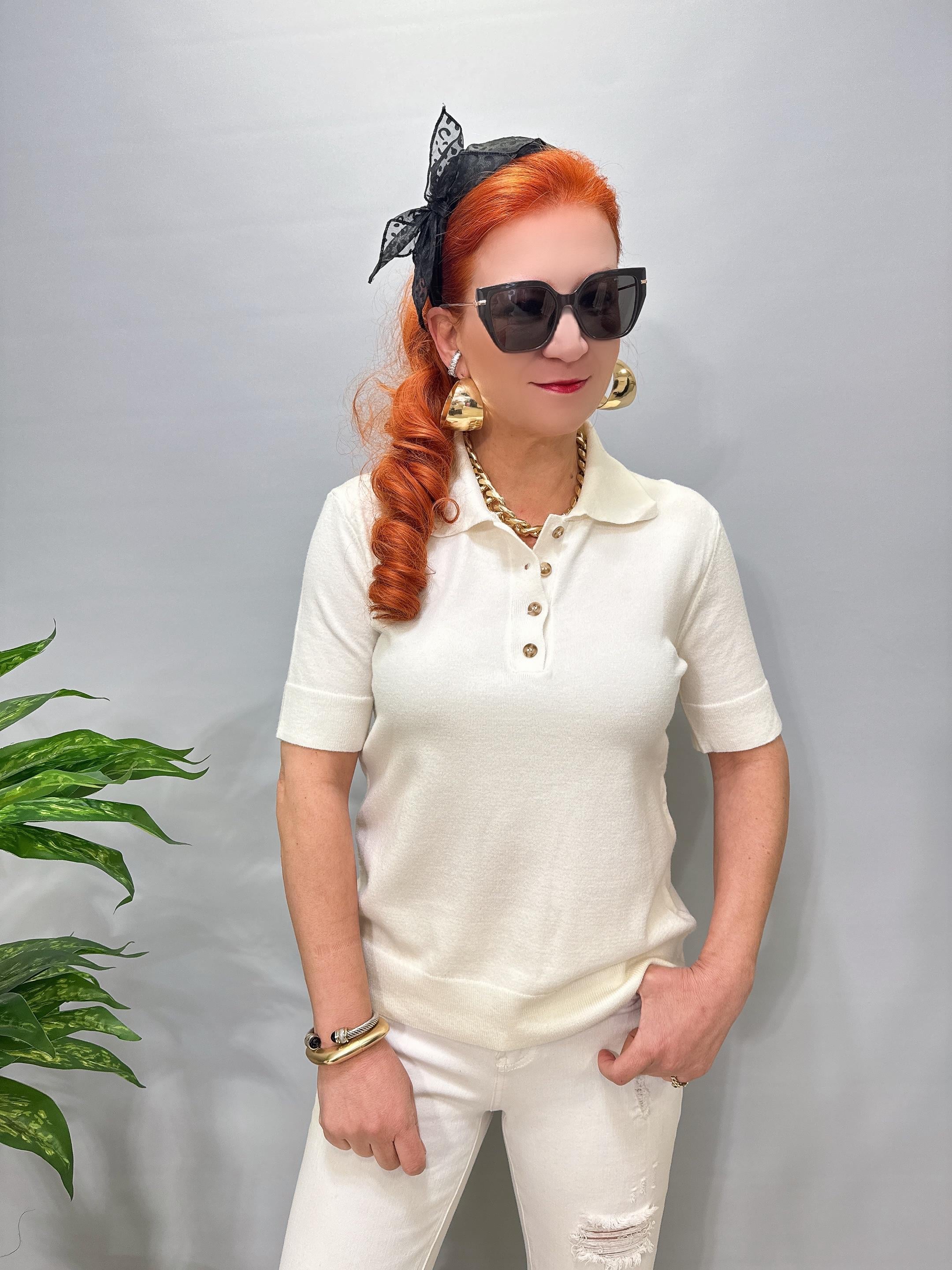 2874 Polo Yaka Triko Bluz Ekru