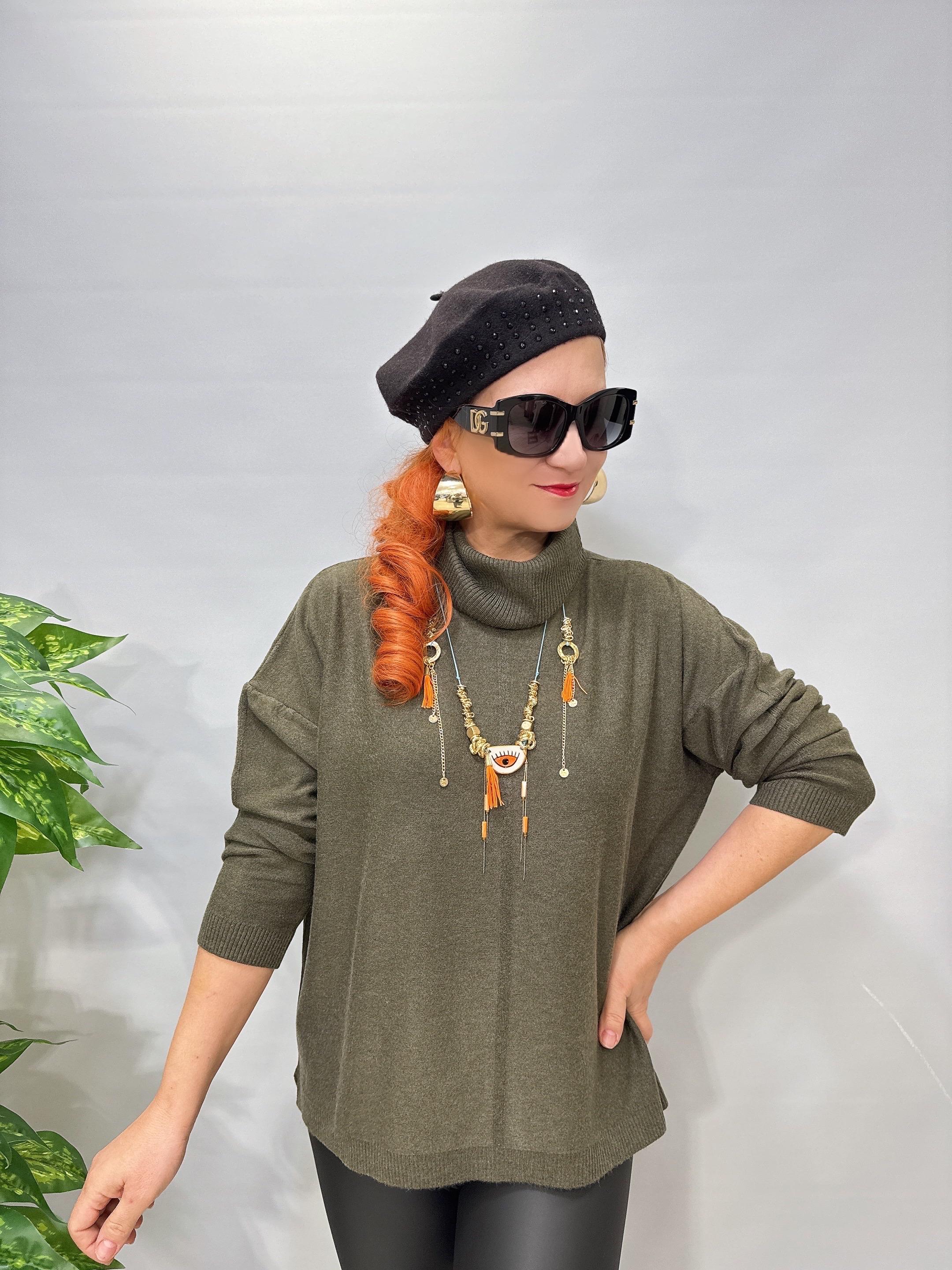 2888 Italyan İnce Dökümlü Yaka Triko Haki